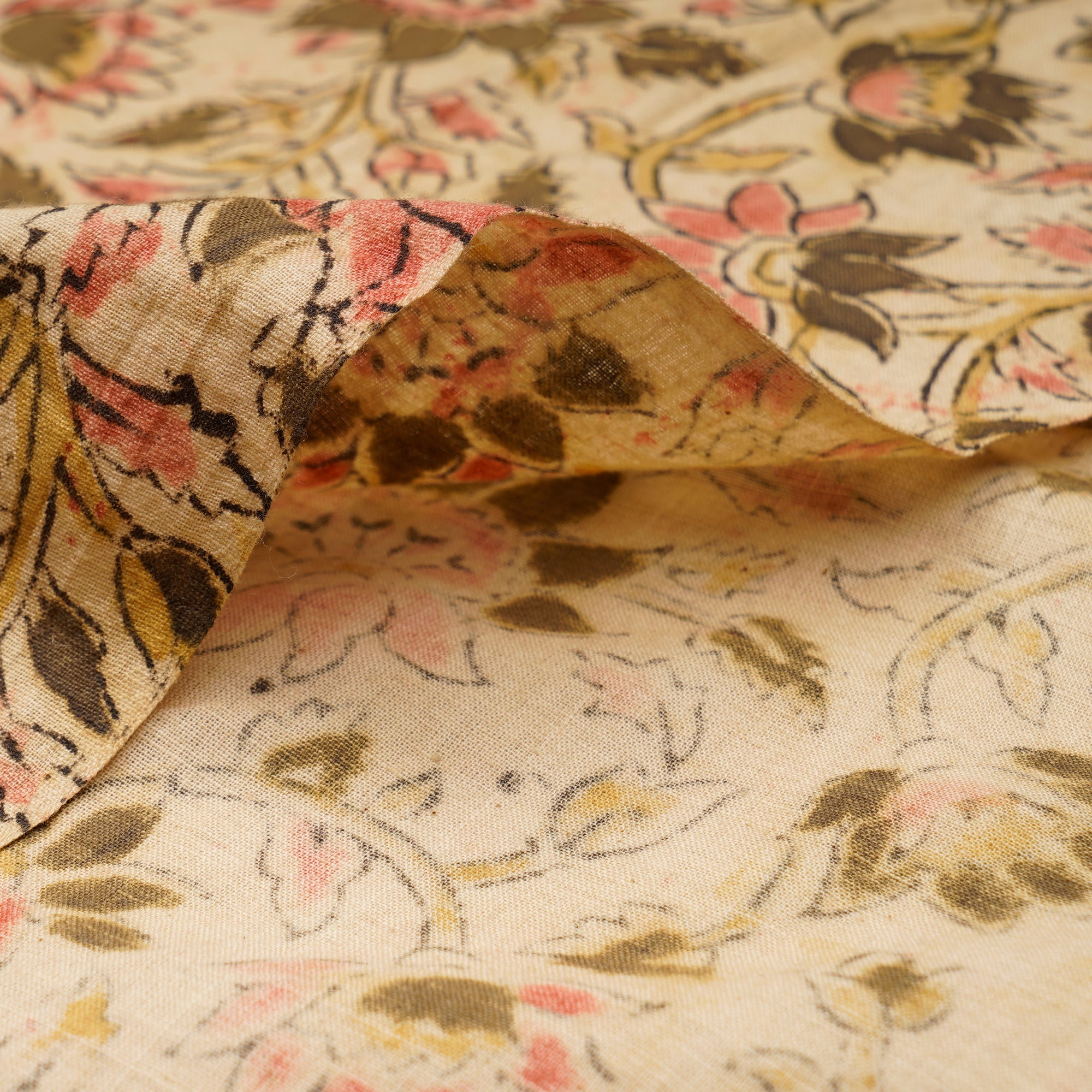 (Pre-Cut 2.00 Mtr)Multi Color Floral Pattern Screen Printed kalamkari Cotton Fabric