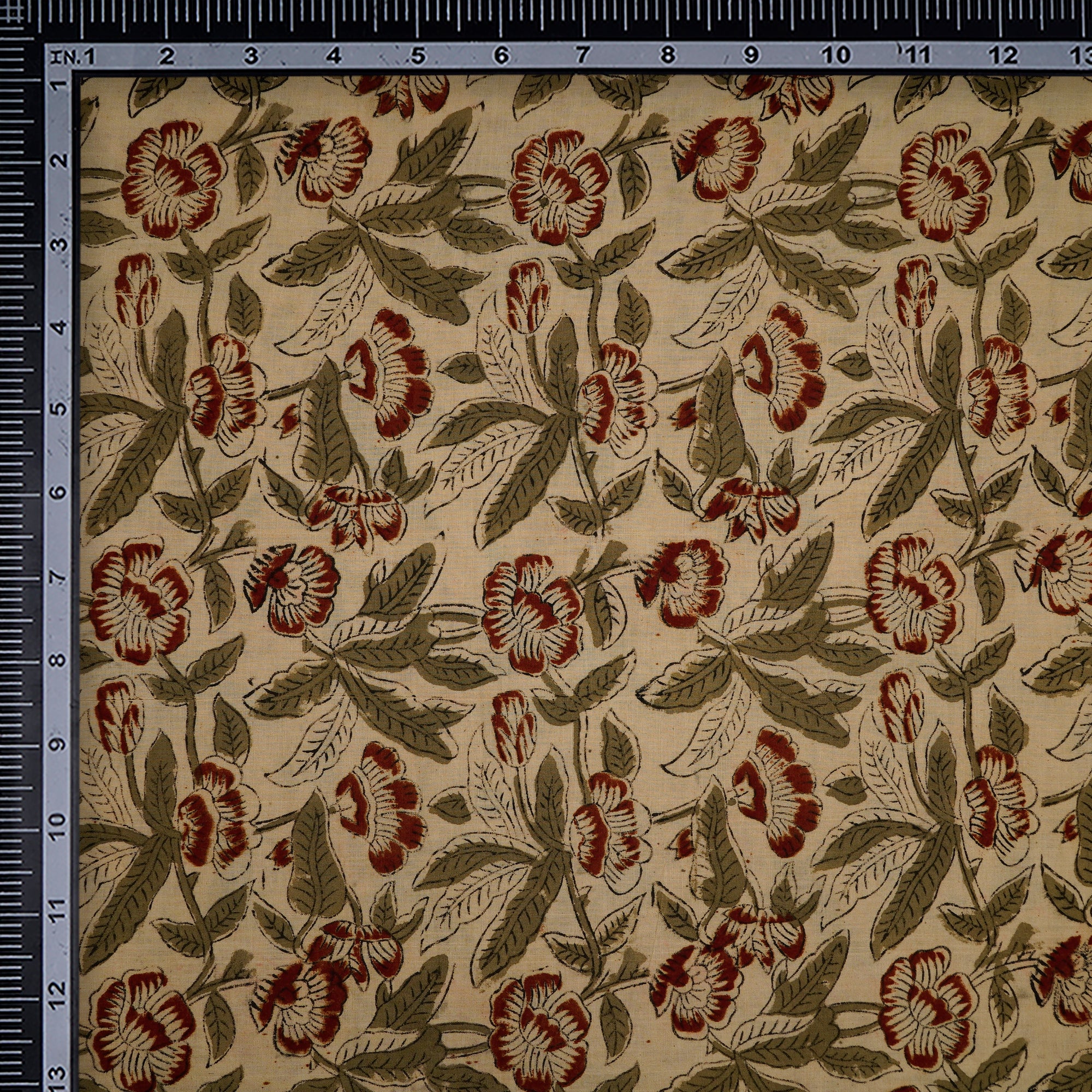 (Pre-Cut 2.00 Mtr)Cream-Maroon Color Handcrafted Kalamkari Printed Pure Cotton Fabric