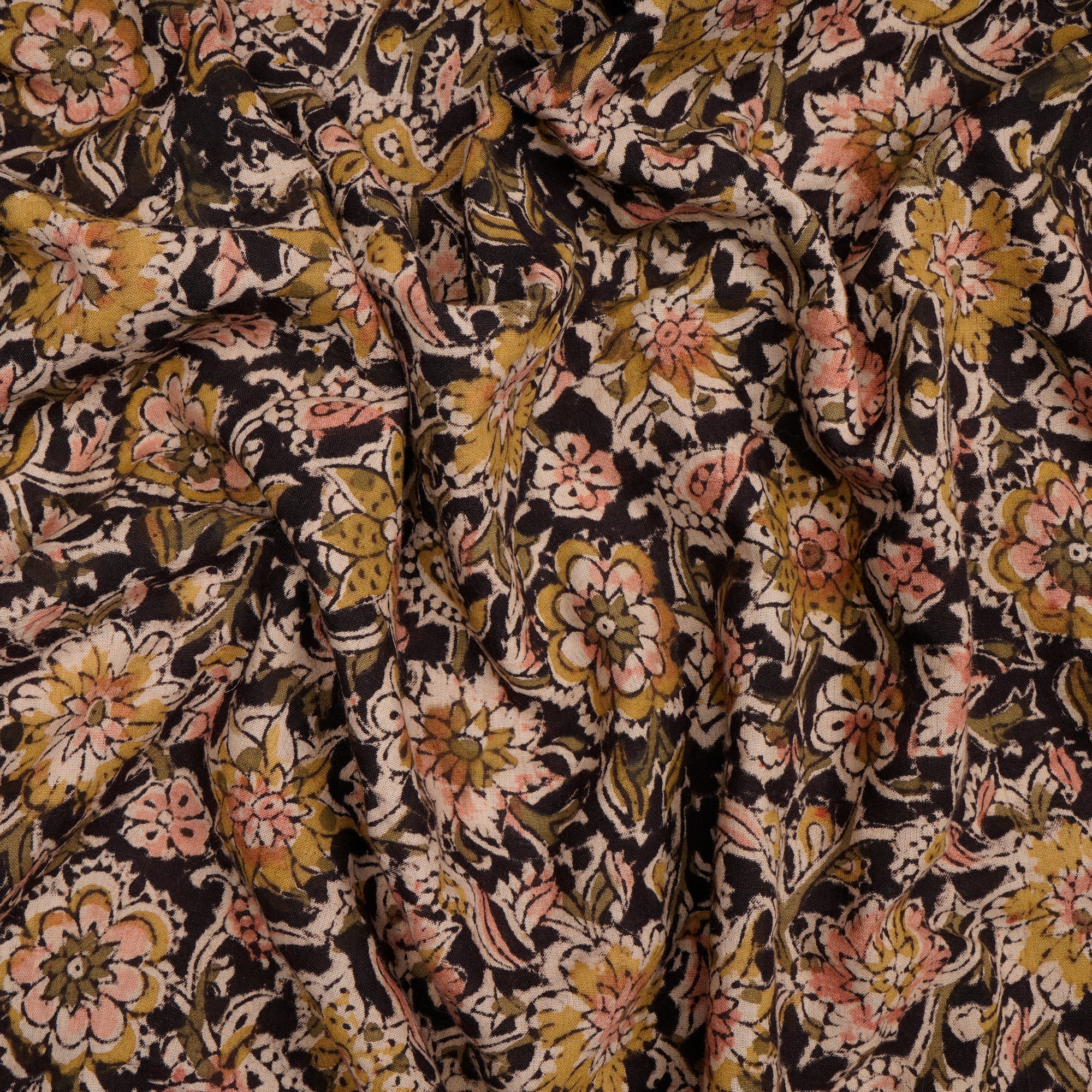 (Pre-Cut 2.20 Mtr)Multi Color Traditional Pattern Hand Block Kalamkari Printed Cotton Fabric