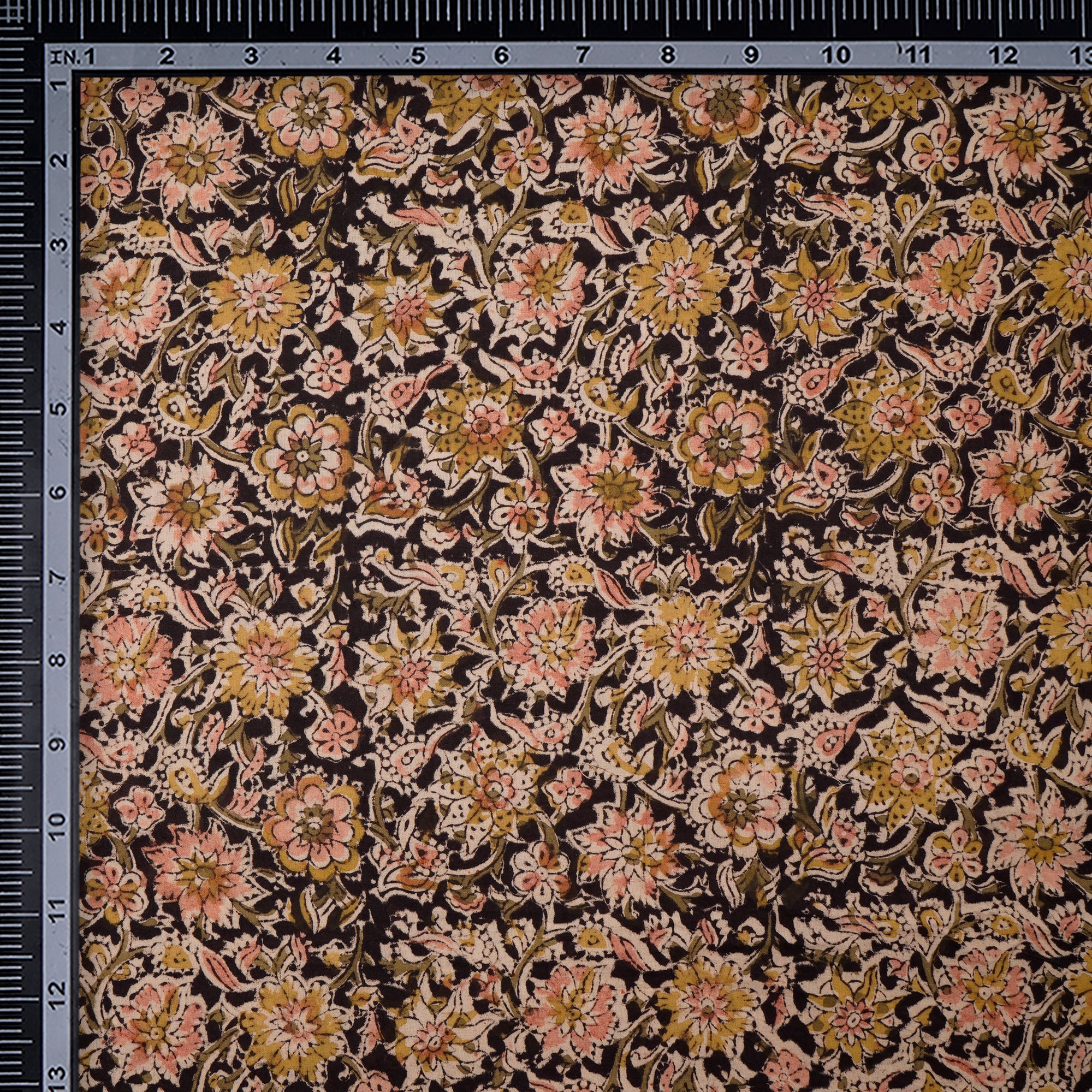 (Pre-Cut 2.20 Mtr)Multi Color Traditional Pattern Hand Block Kalamkari Printed Cotton Fabric