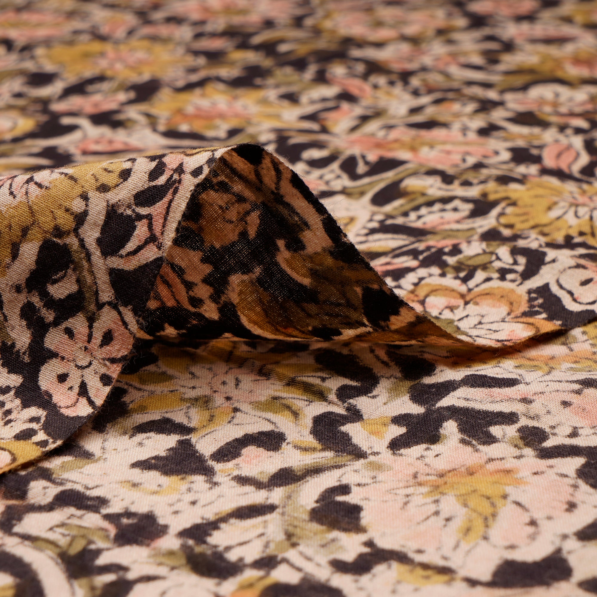(Pre-Cut 2.20 Mtr)Multi Color Traditional Pattern Hand Block Kalamkari Printed Cotton Fabric