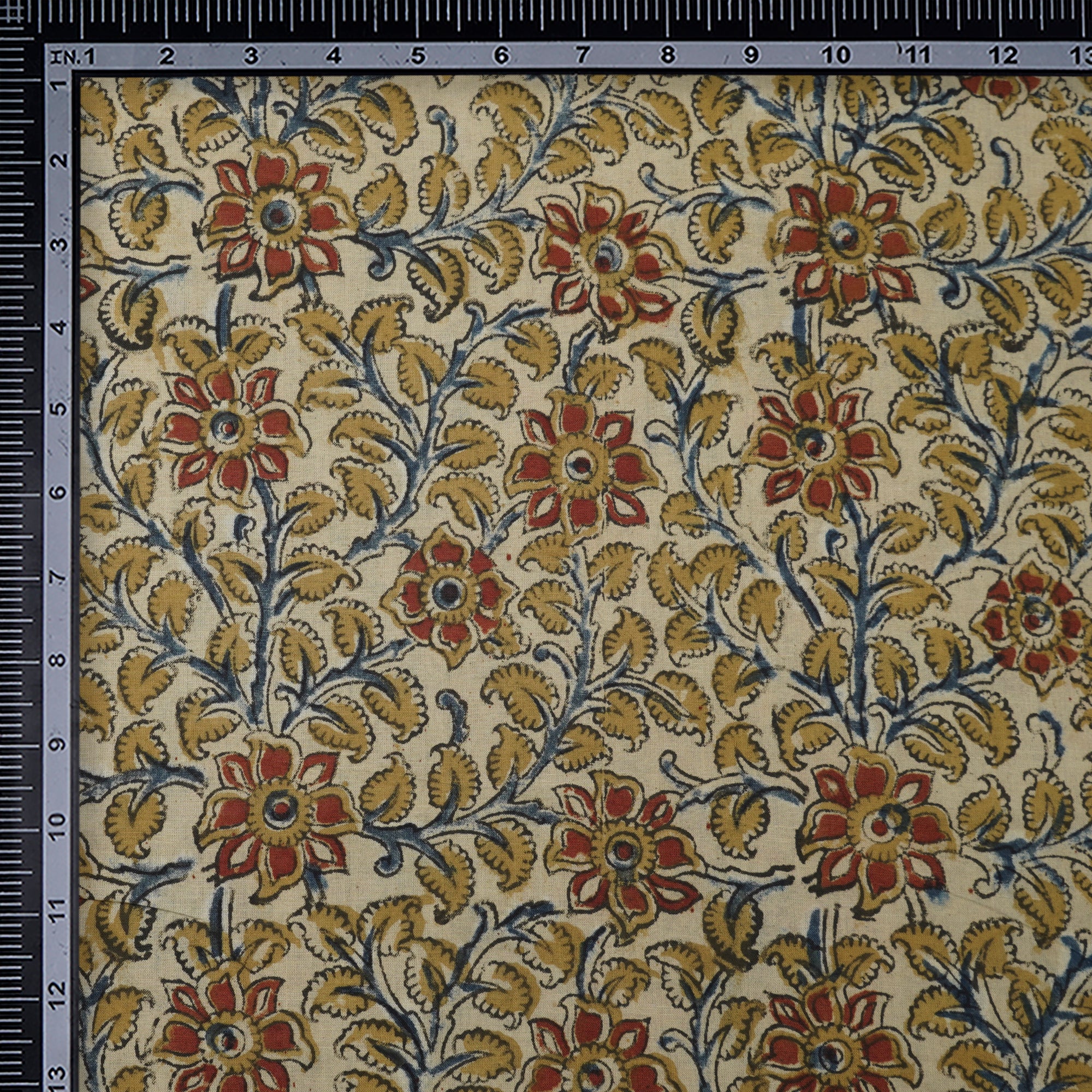 (Pre-Cut 3.30Mtr)Cream Color Handcrafted Kalamkari Printed Pure Cotton Fabric