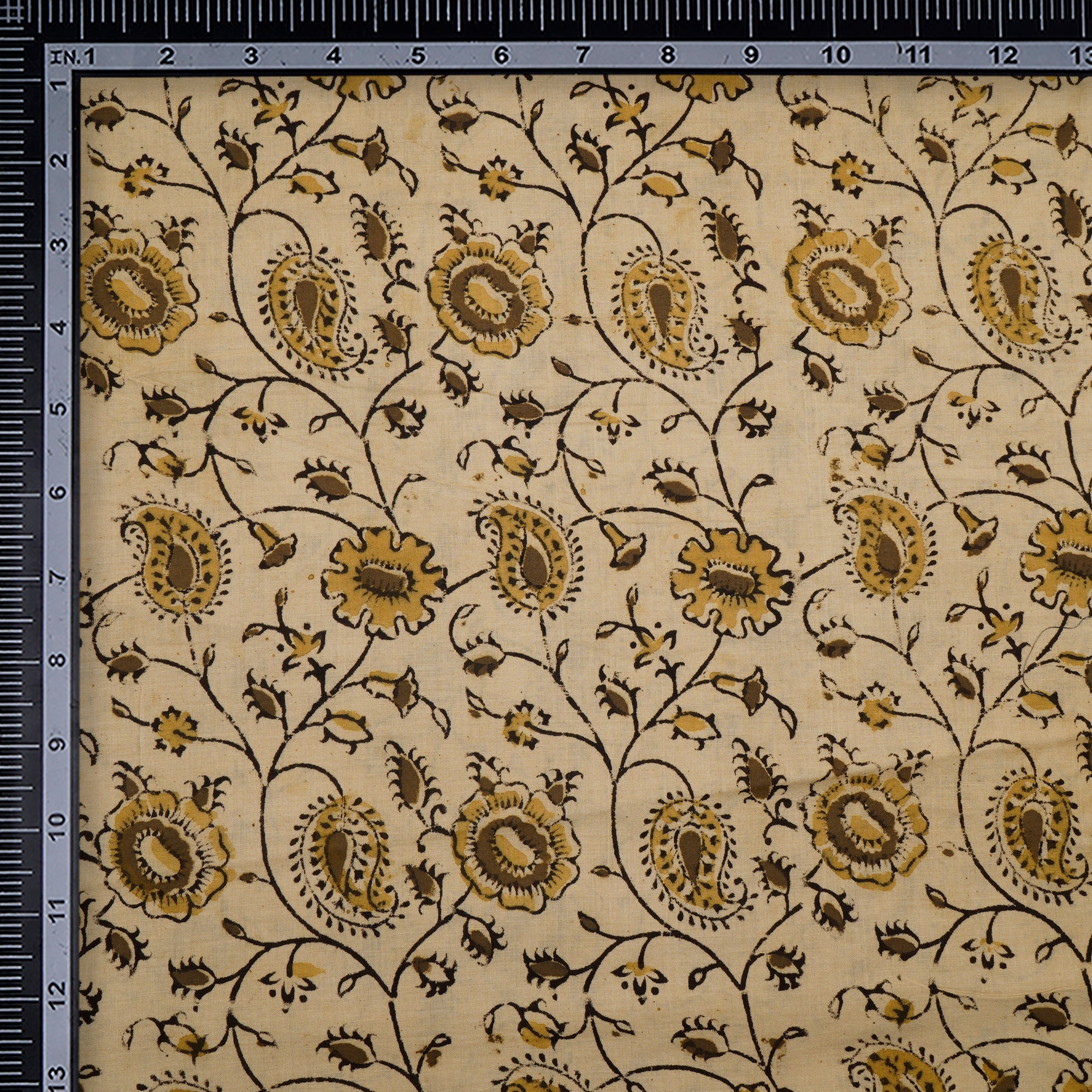 (Pre-Cut 3.40 Mtr)Cream Color Handcrafted Kalamkari Printed Pure Cotton Fabric