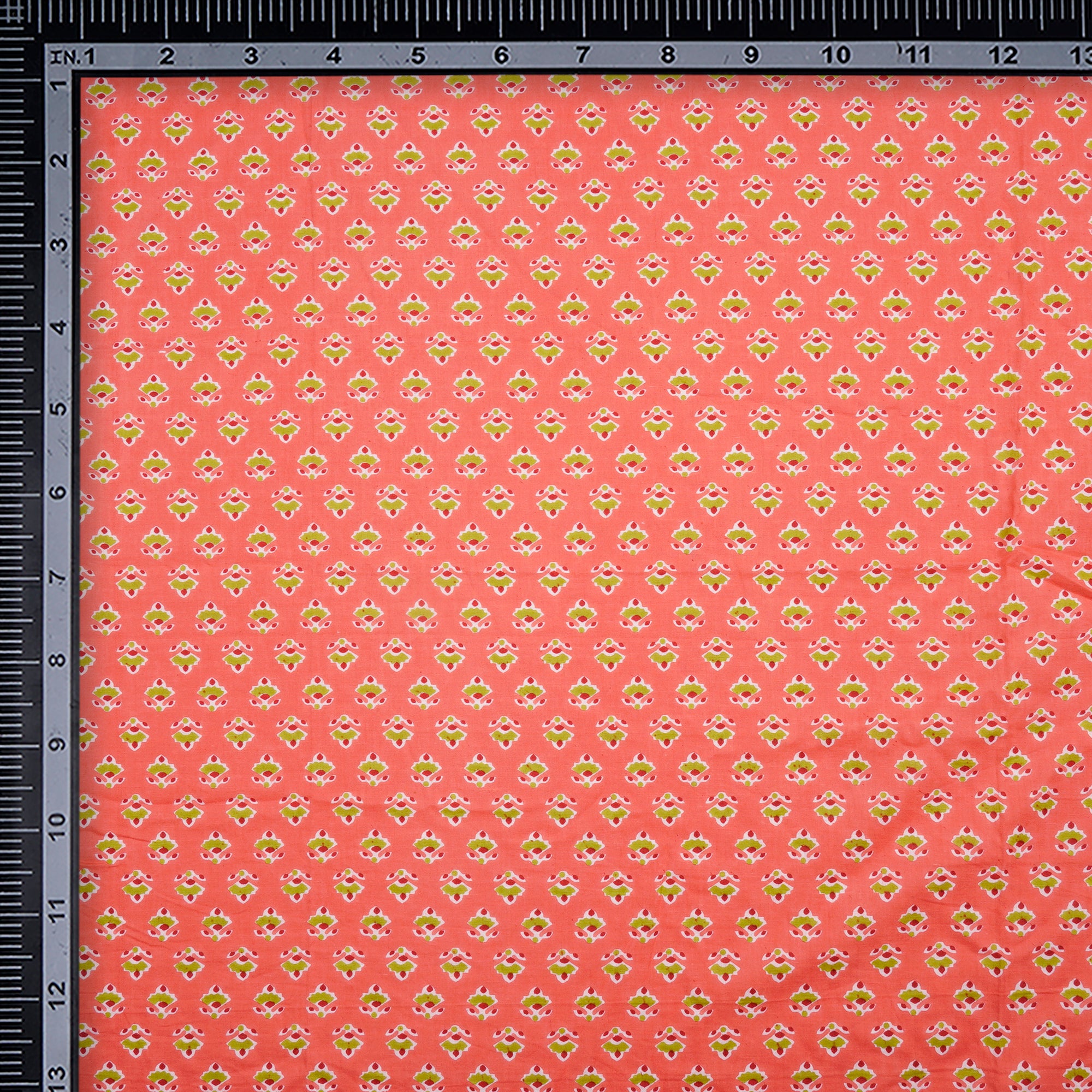 (Pre-Cut 0.65 Mtr)Persimmon Hand Block Printed Cotton Fabric