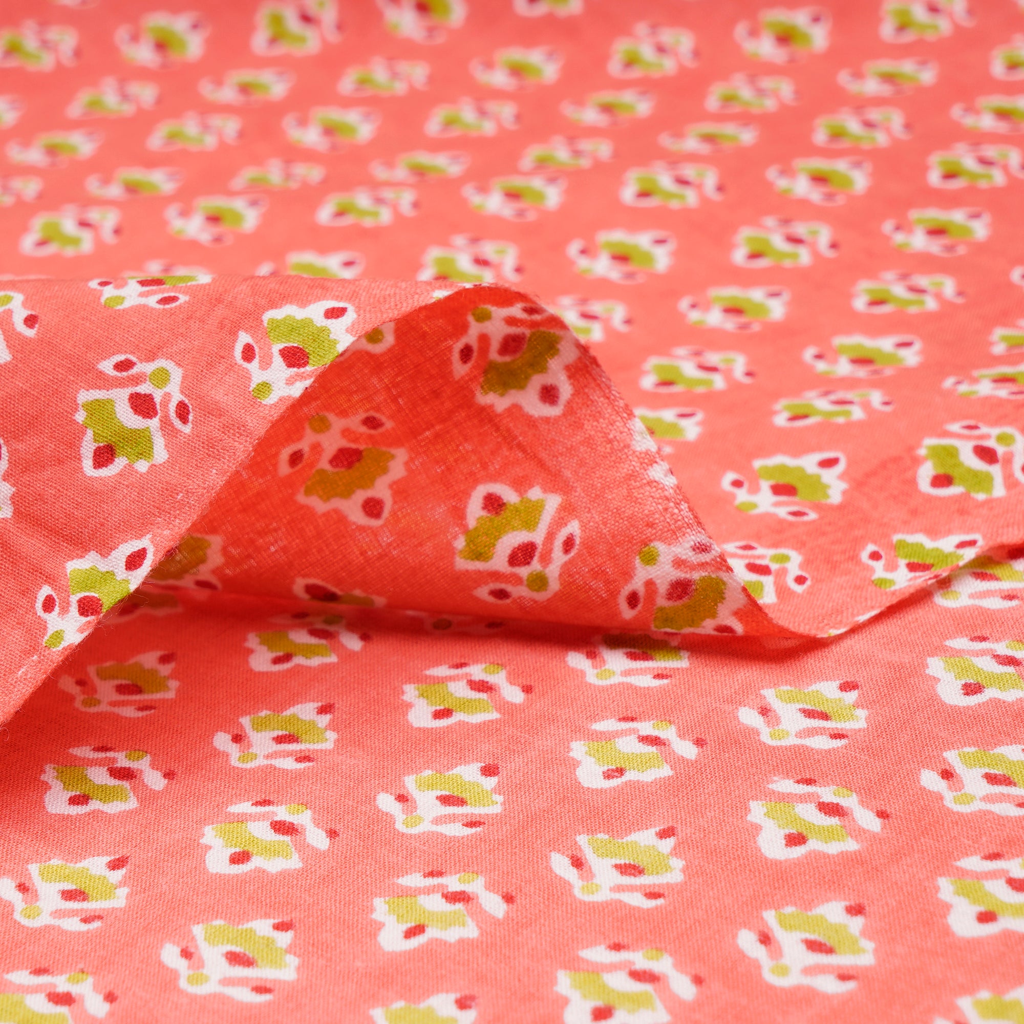 (Pre-Cut 0.65 Mtr)Persimmon Hand Block Printed Cotton Fabric