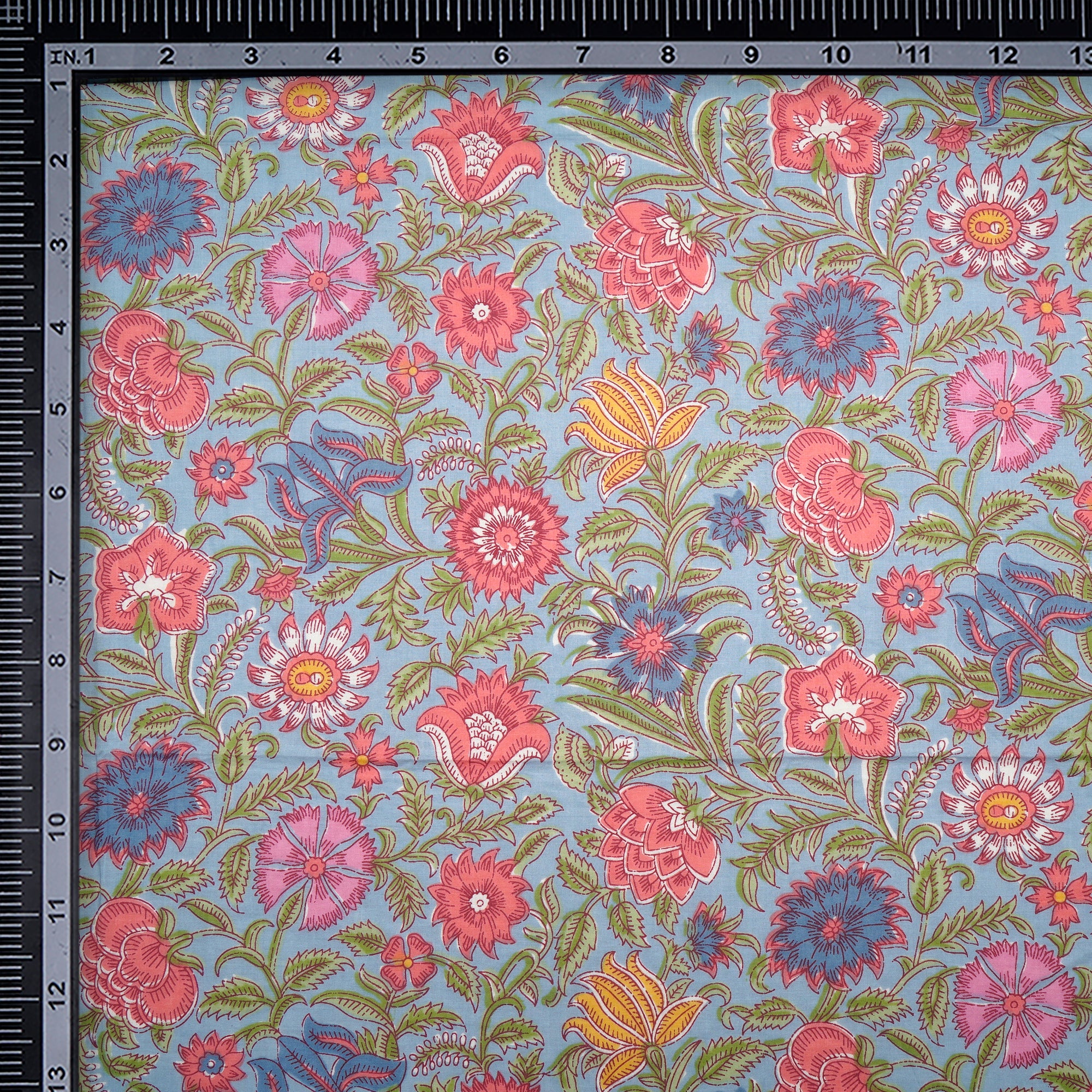 (Pre-Cut 0.65 Mtr)Multi Color Hand Block Printed Cotton Fabric