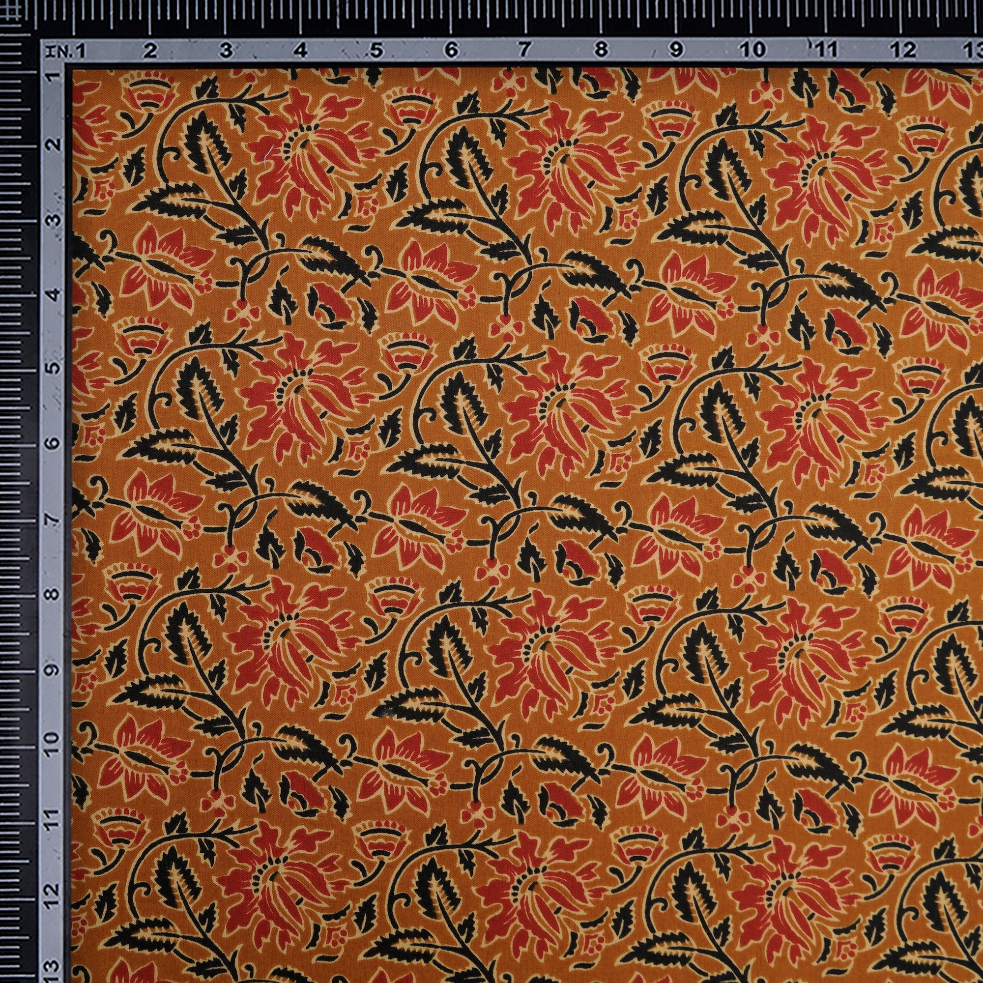 (Pre-Cut 0.80 Mtr)Mustard Hand Block Printed Cotton Fabric