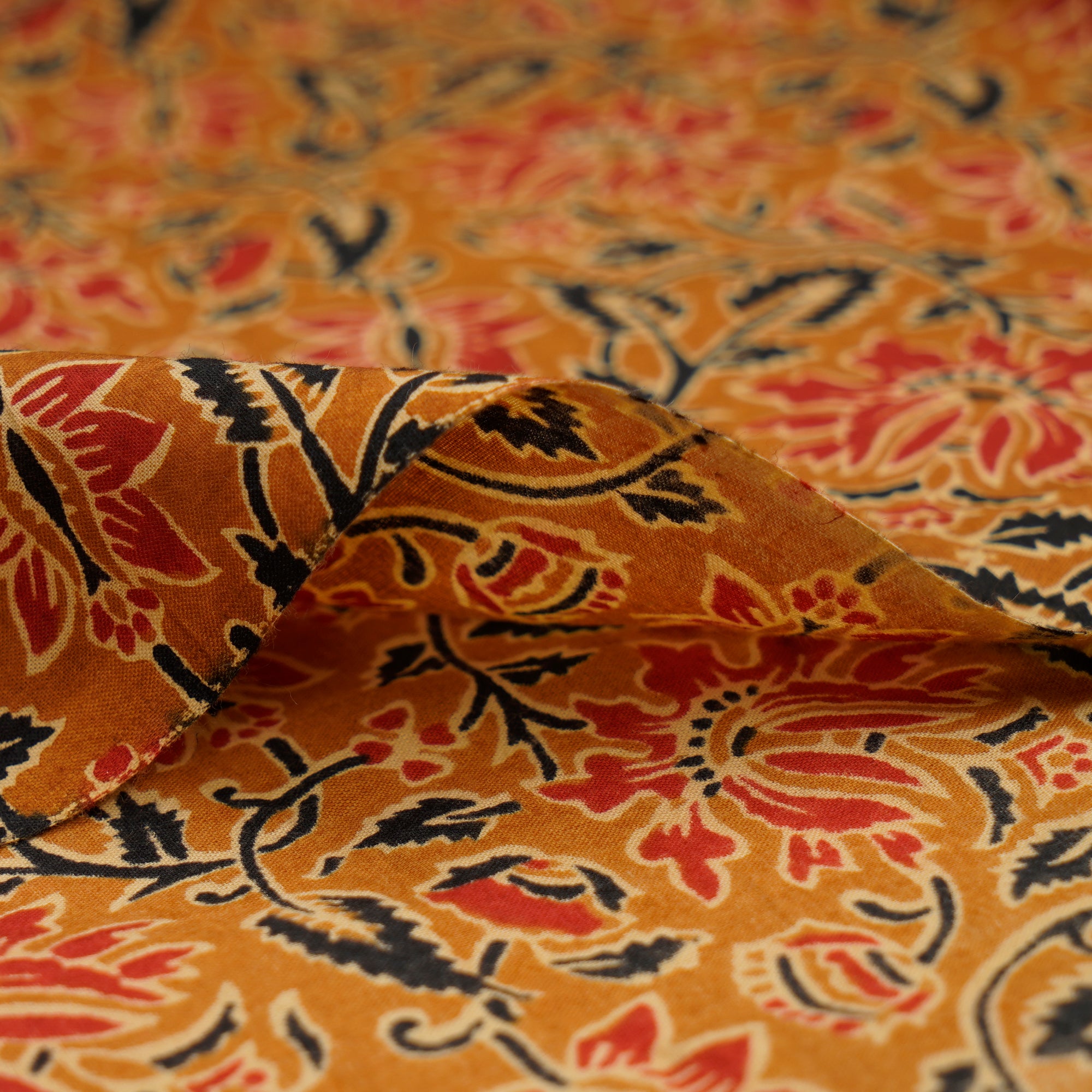 (Pre-Cut 0.80 Mtr)Mustard Hand Block Printed Cotton Fabric