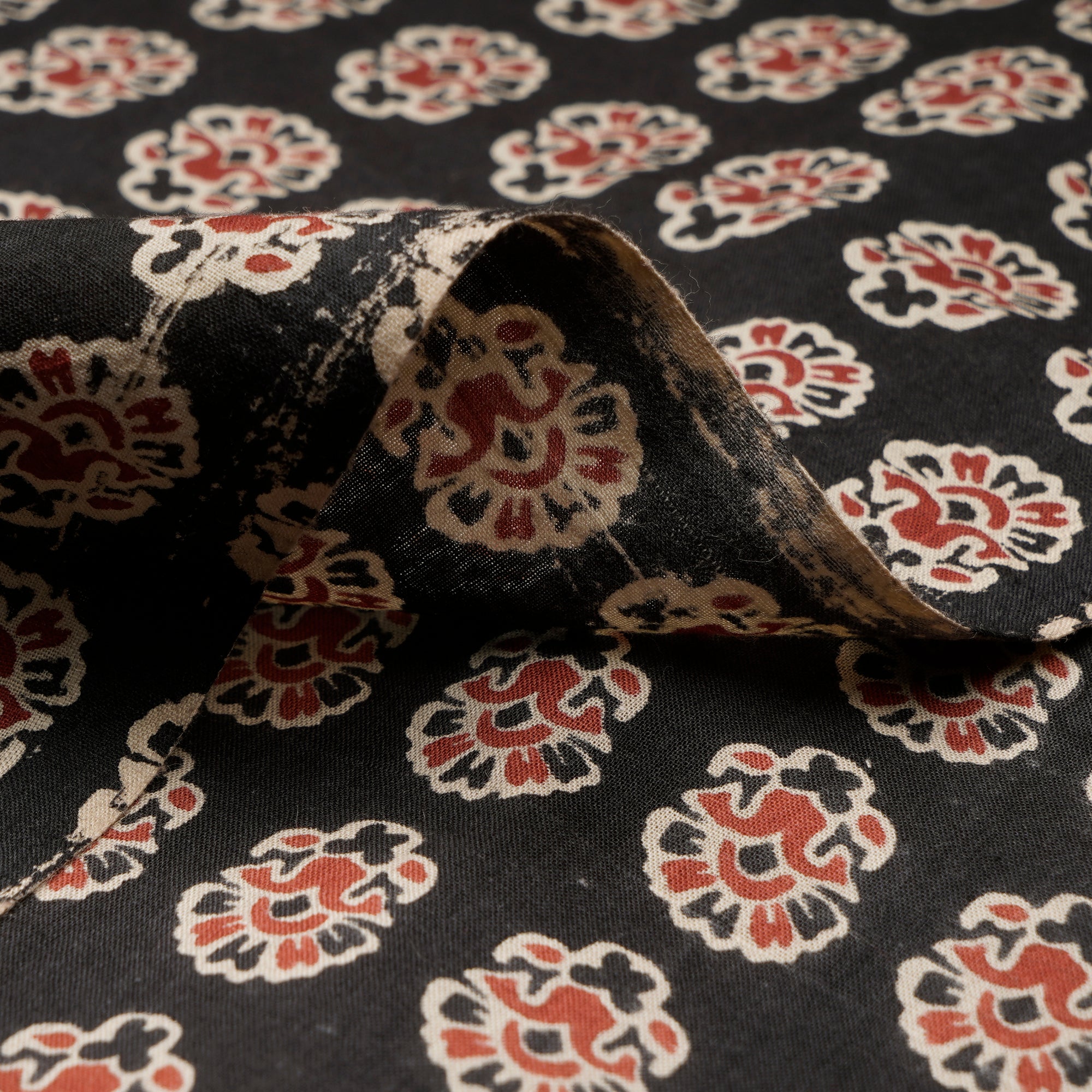 (Pre-Cut 2.65 Mtr) Black Motif Pattern Hand Block Print Cotton Fabric