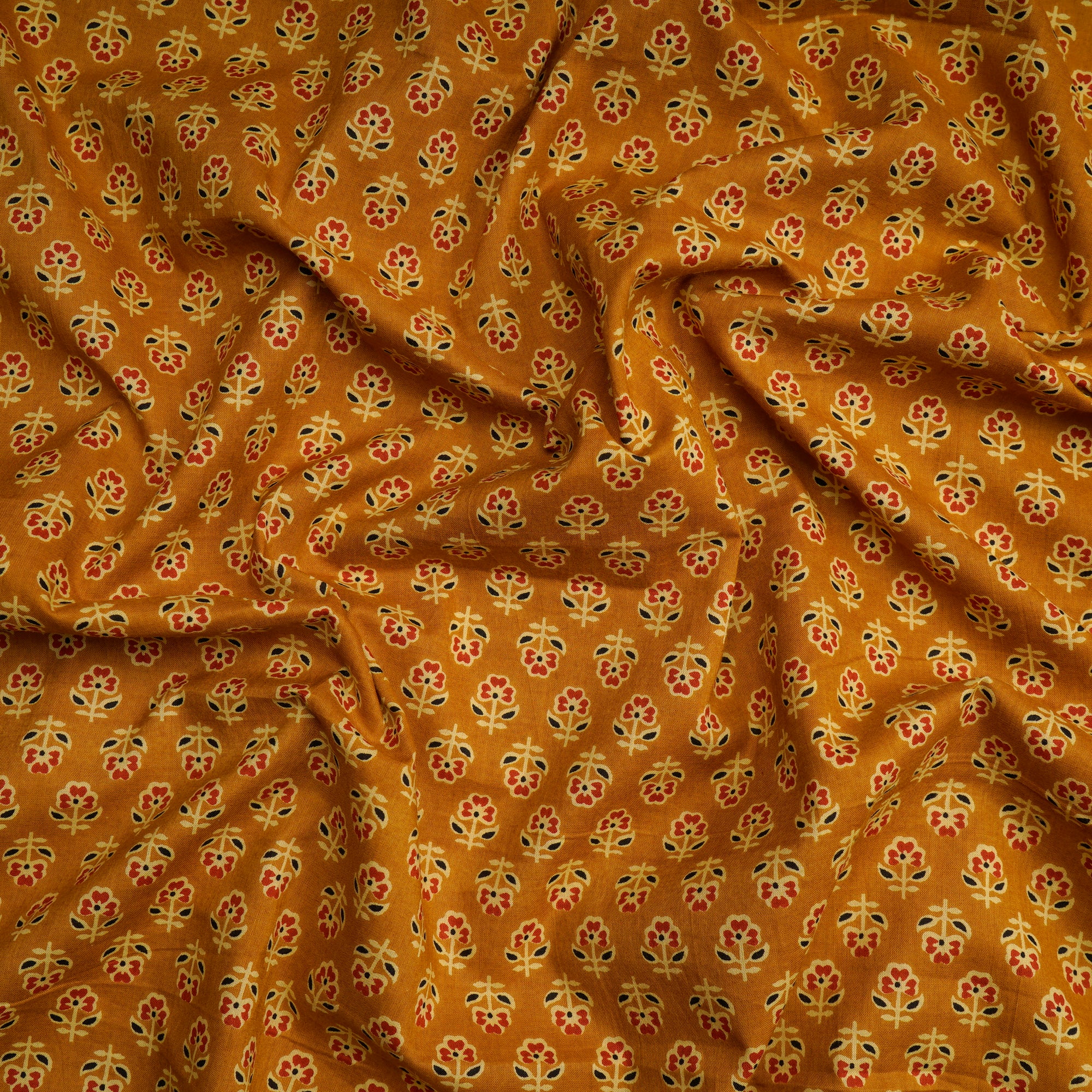 (Pre-Cut 3.10 Mtr)Mustard Hand Block Printed Cotton Fabric