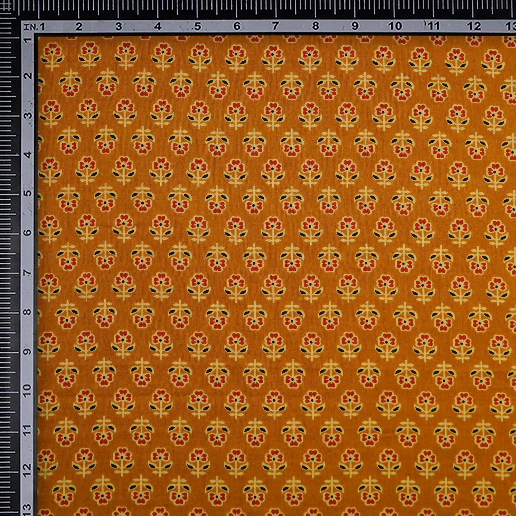 (Pre-Cut 3.10 Mtr)Mustard Hand Block Printed Cotton Fabric