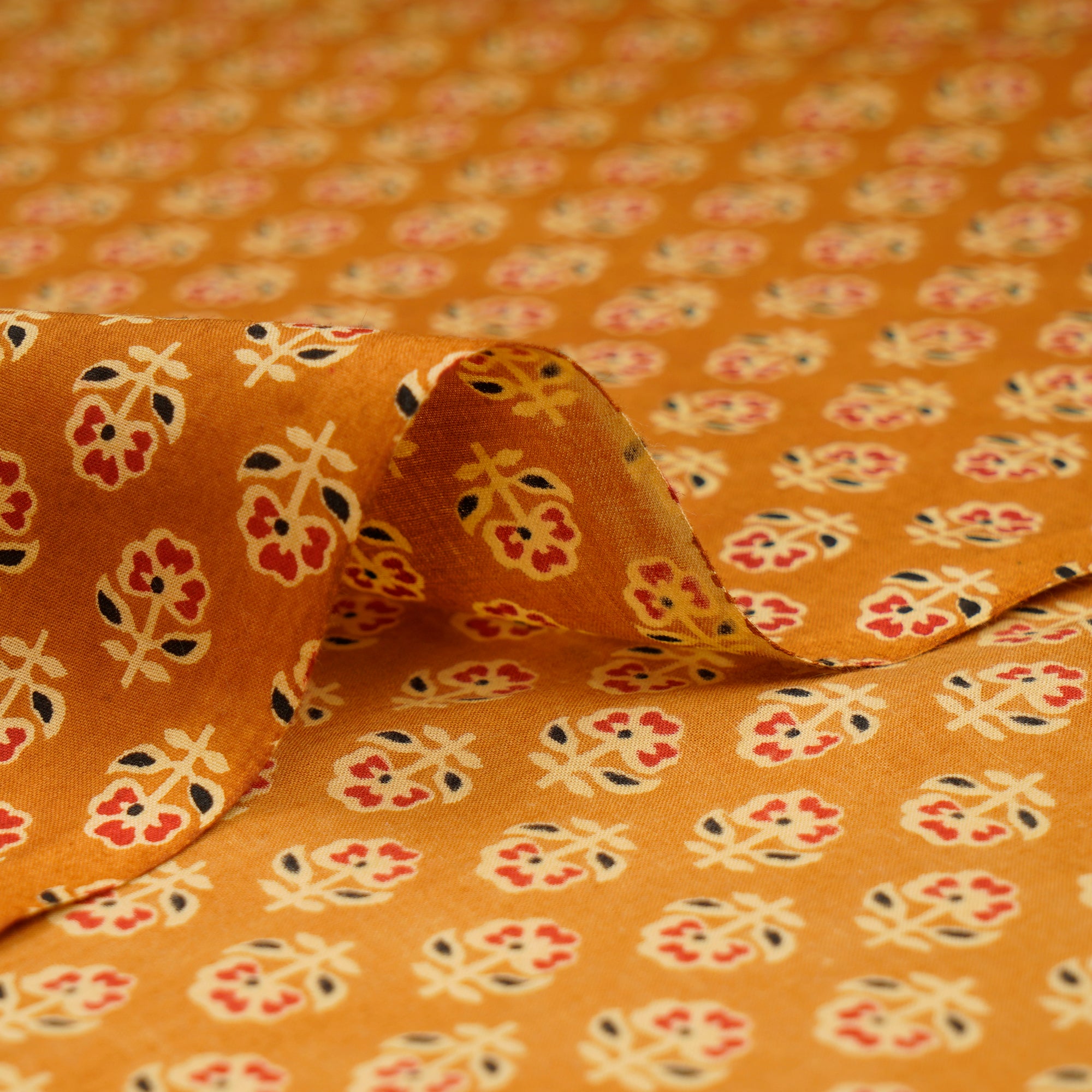 (Pre-Cut 3.10 Mtr)Mustard Hand Block Printed Cotton Fabric