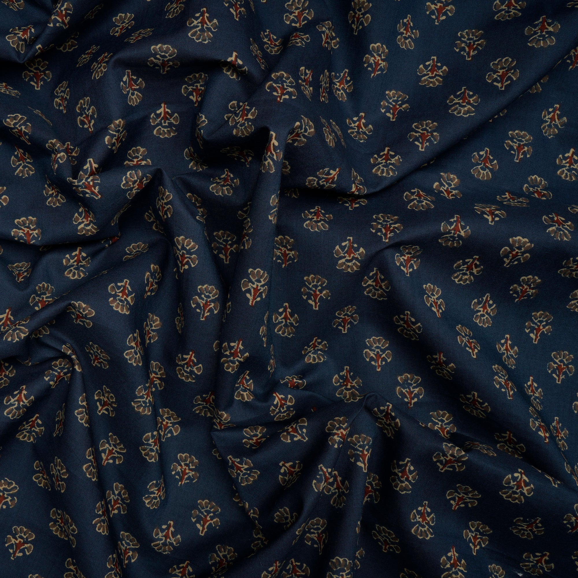 (Pre-Cut 4.15 Mtr) Navy Blue Color Hand Block Print Cotton Fabric