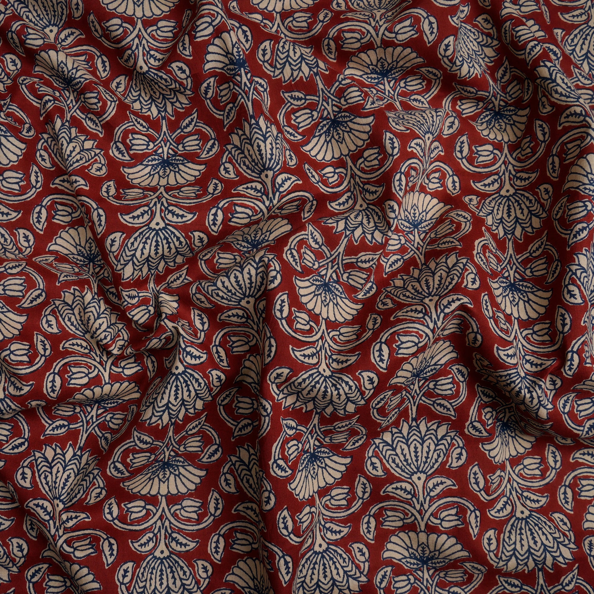 (Pre-Cut 4.40 Mtr)Maroon Hand Block Printed Cotton Fabric