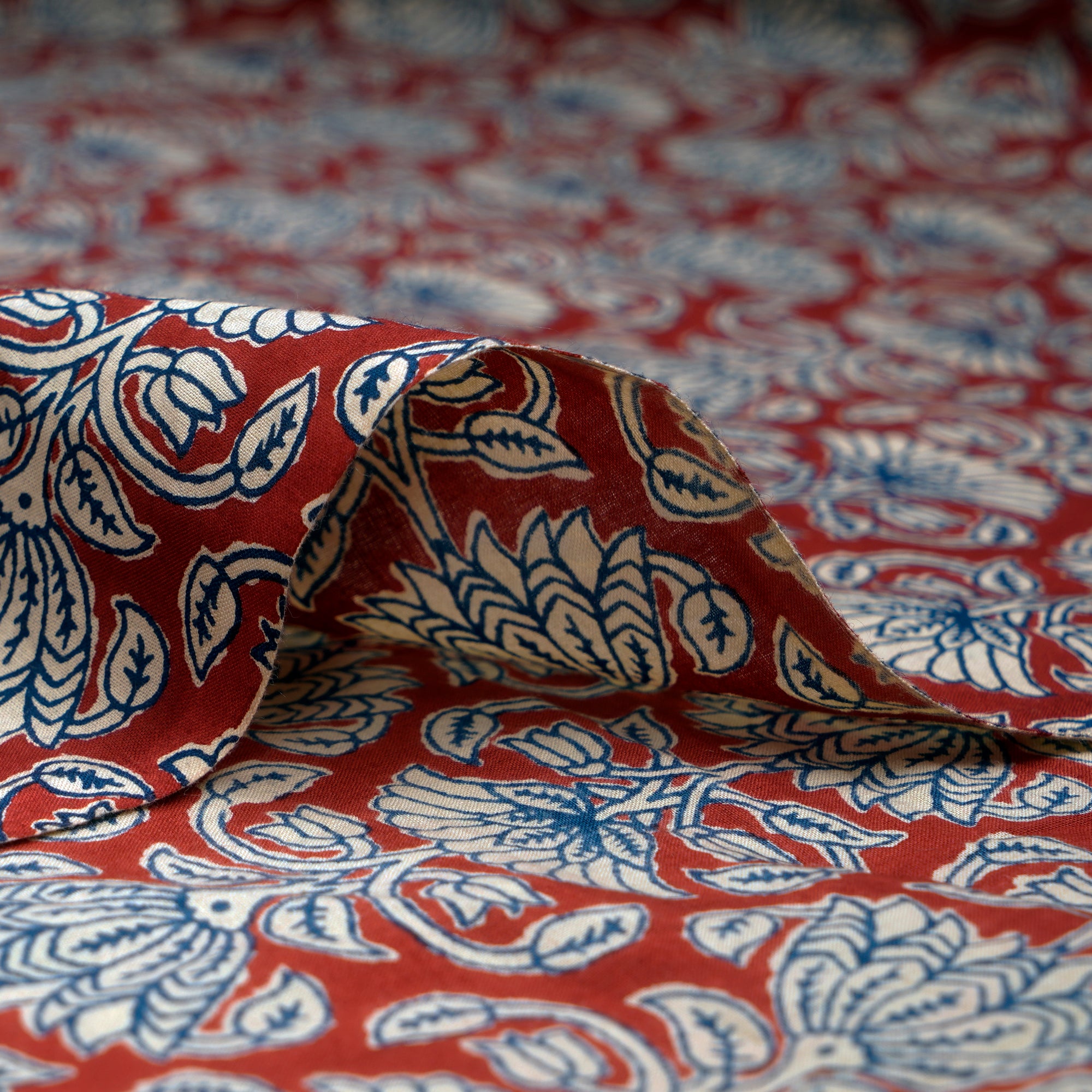 (Pre-Cut 4.40 Mtr)Maroon Hand Block Printed Cotton Fabric