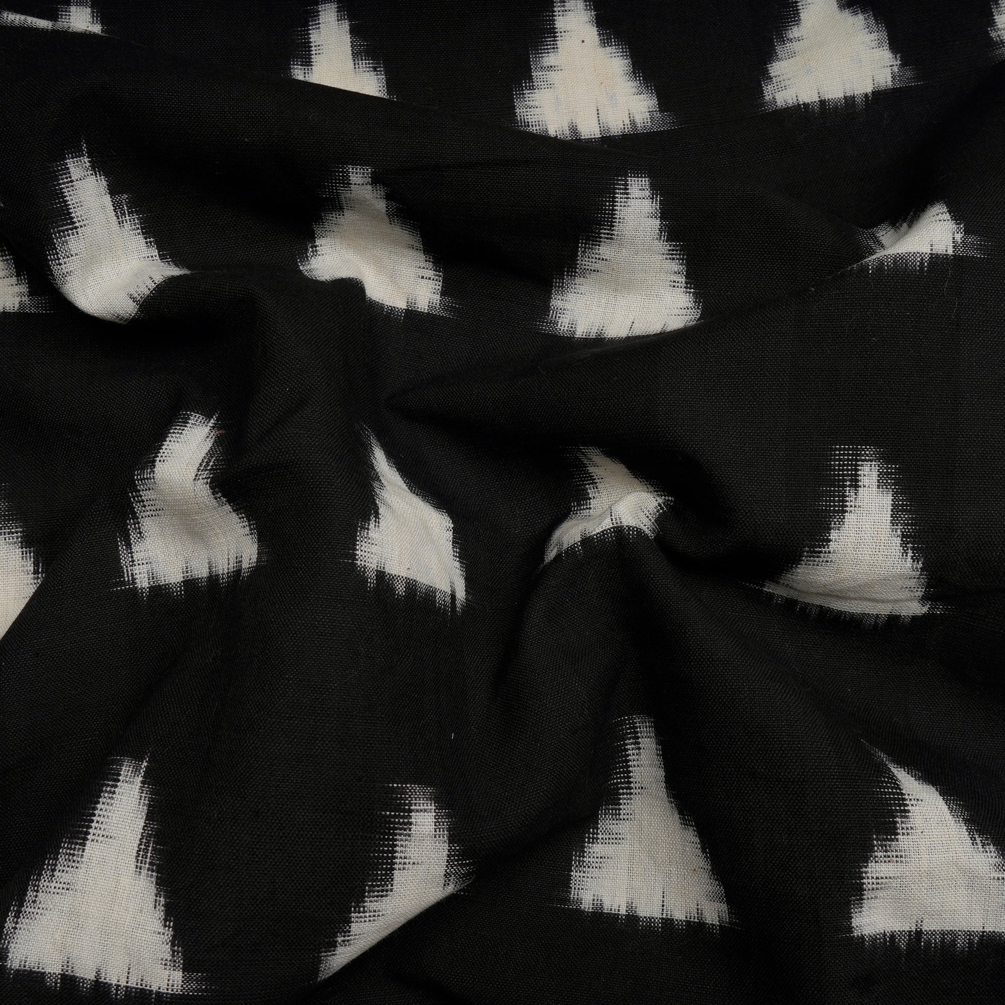 (Pre-Cut 0.60 Mtr)Black-White Handwoven Ikat Cotton Fabric