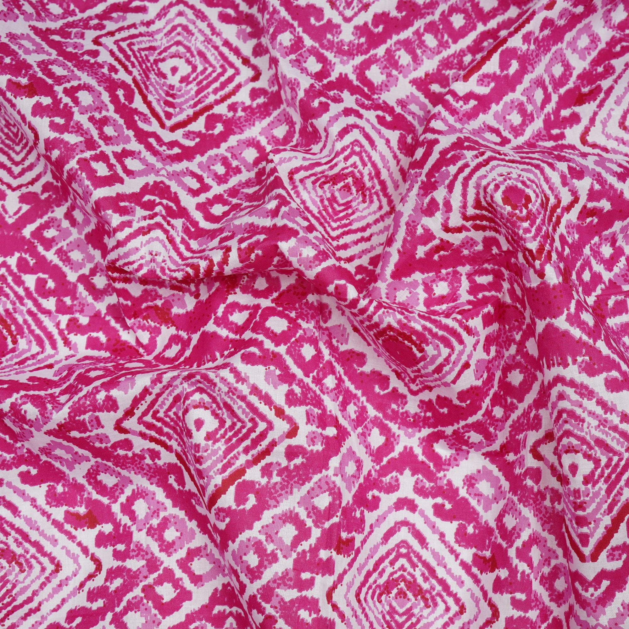 (Pre-Cut 1.10Mtr)Pink Color Printed Tussar Chanderi Fabric