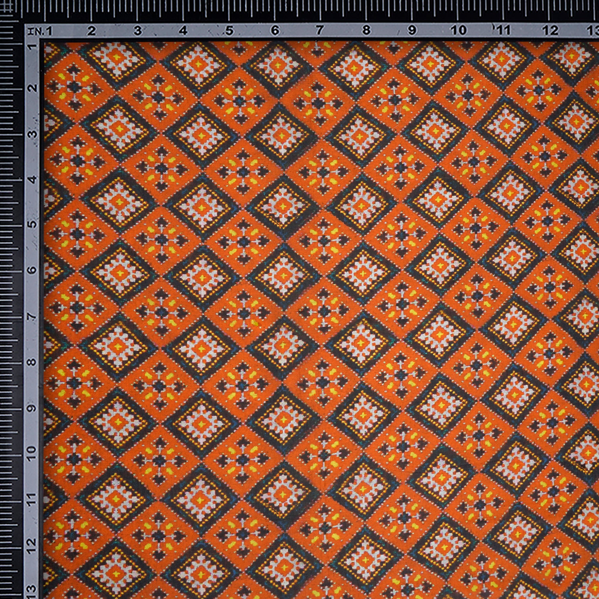 (Pre-Cut 1.00 Mtr)Orange Patola Pattern Digital Print Silk Fabric