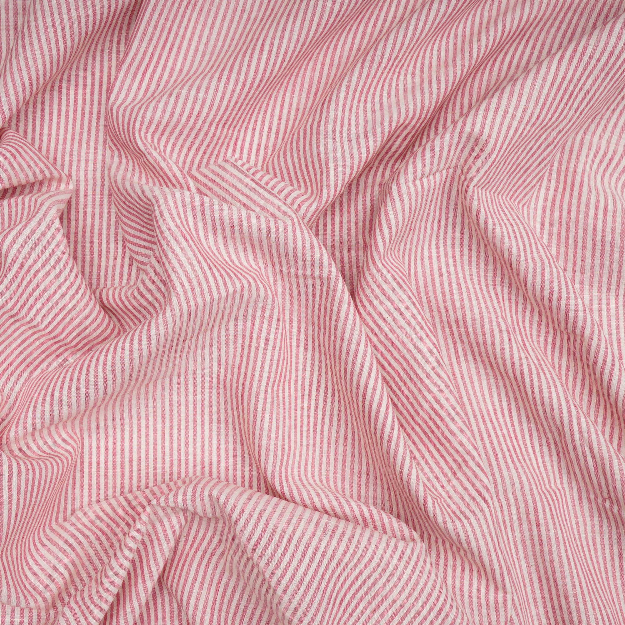 (Pre-Cut 2.00 Mtr)Pink-Cream Stripe Pattern Yarn Dyed Cotton Muslin Fabric