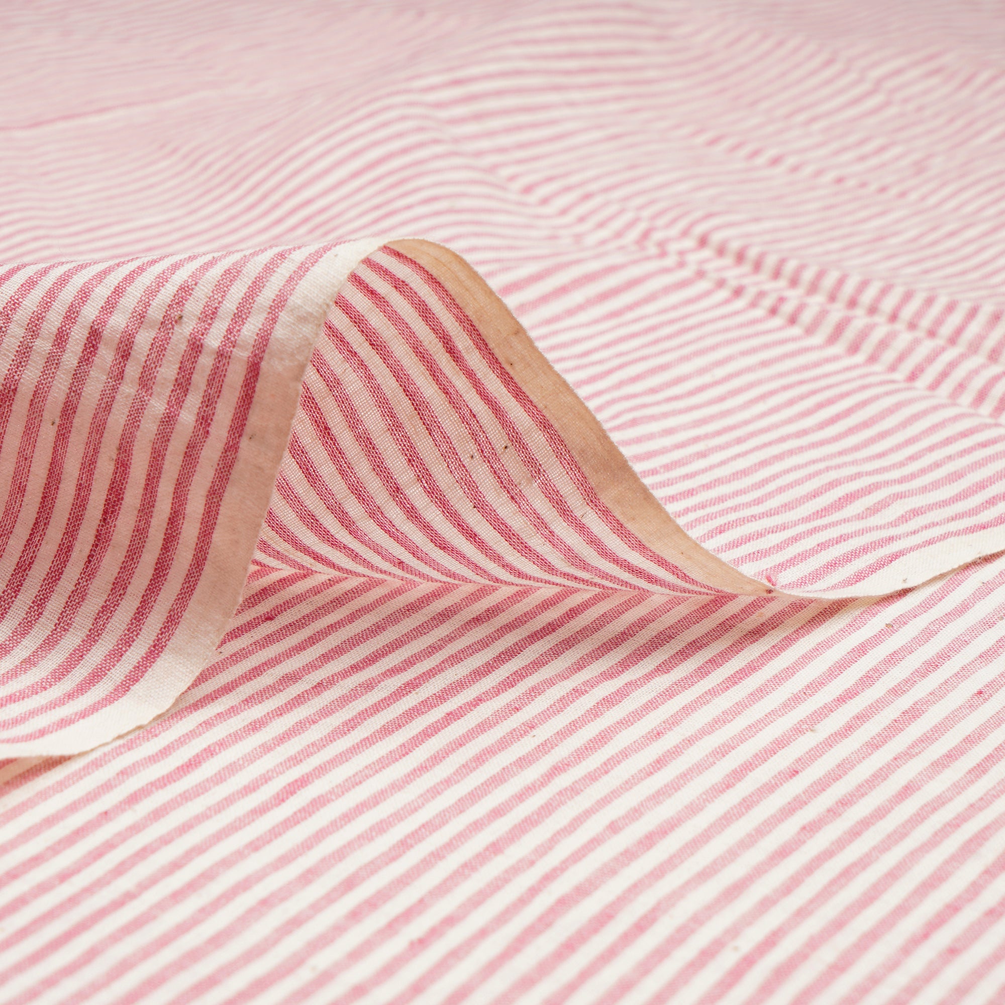 (Pre-Cut 2.00 Mtr)Pink-Cream Stripe Pattern Yarn Dyed Cotton Muslin Fabric