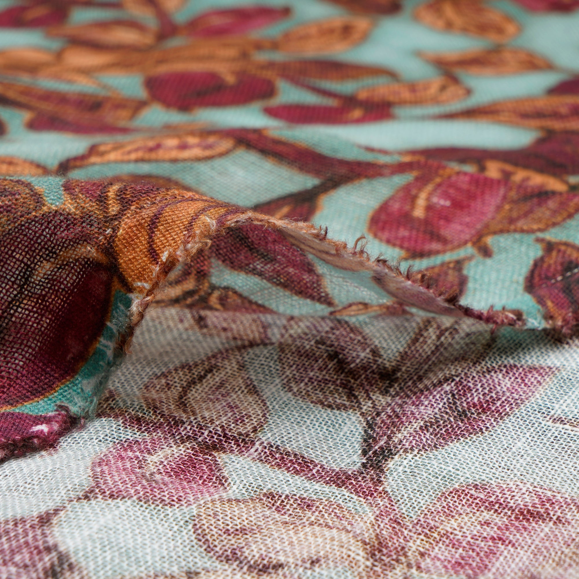 (Pre-Cut 2.60 Mtr) Multi Color Floral Pattern Digital Printed Gauge Linen Fabric