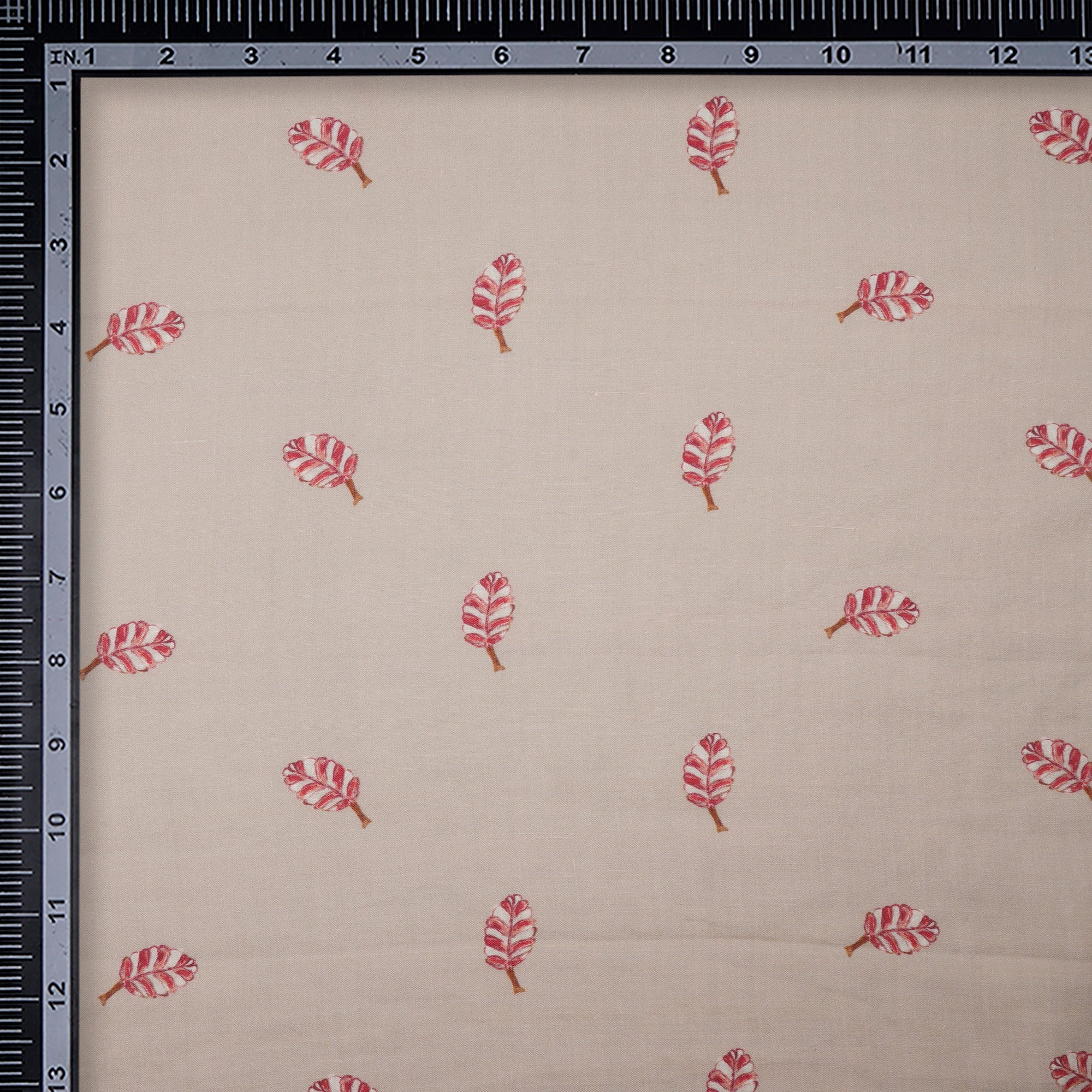 (Pre-Cut 0.70 Mtr)Beige Color Digital Printed Ramie Tencel Fabric