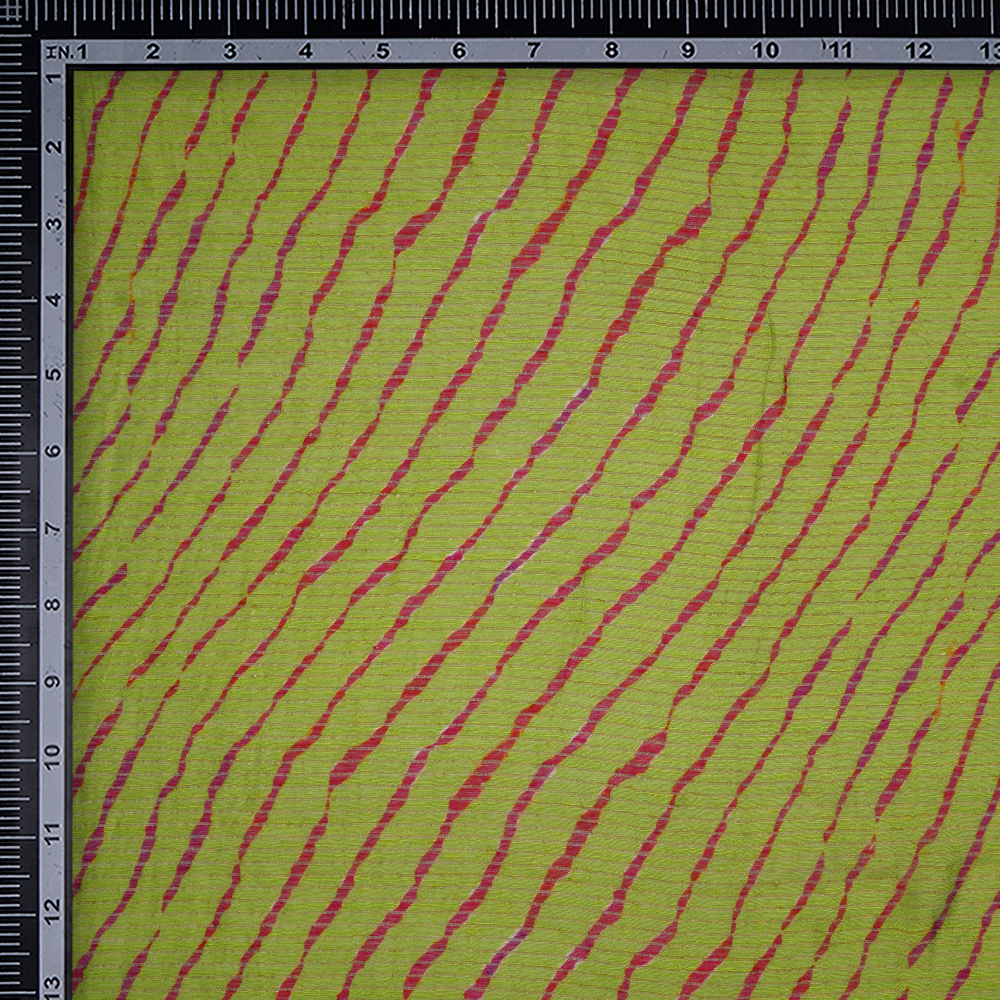 (Pre-Cut 1.00 Mtr)Parrot Green Lehariya Pattern Digital Print Fancy Chanderi Fabric