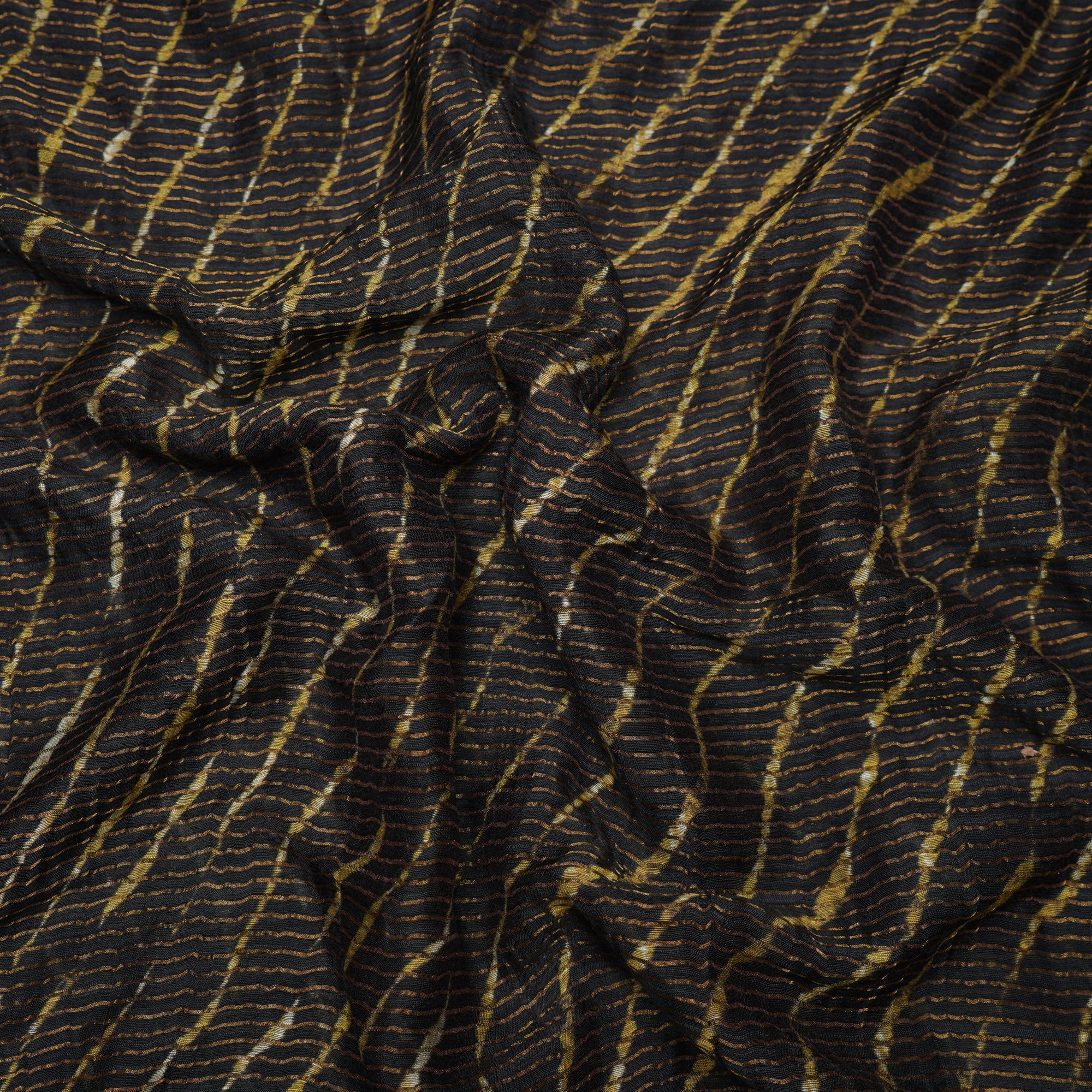 (Pre-Cut 1.90 Mtr)Black Lahariya Pattern Digital Print Fancy Chanderi Fabric