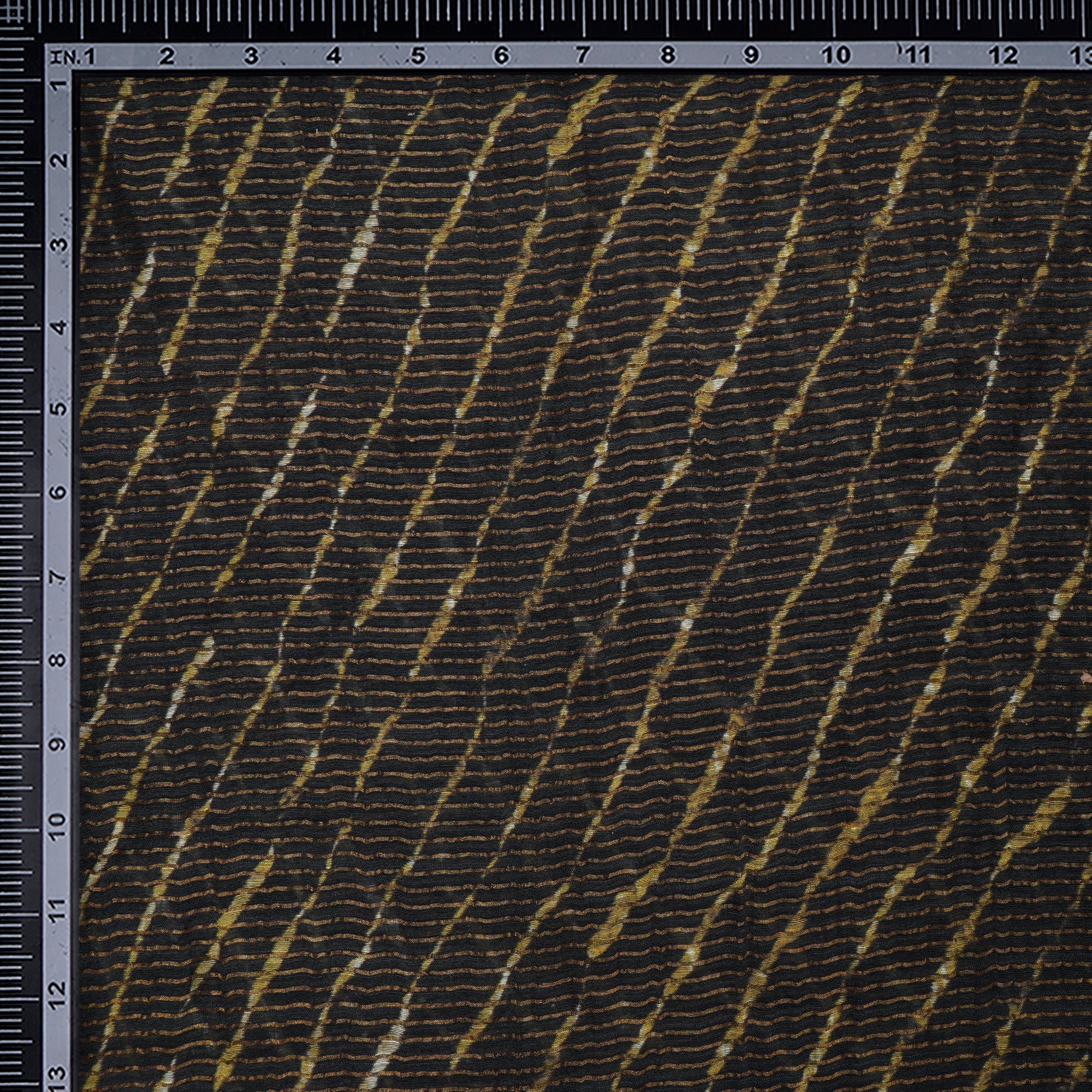 (Pre-Cut 1.90 Mtr)Black Lahariya Pattern Digital Print Fancy Chanderi Fabric