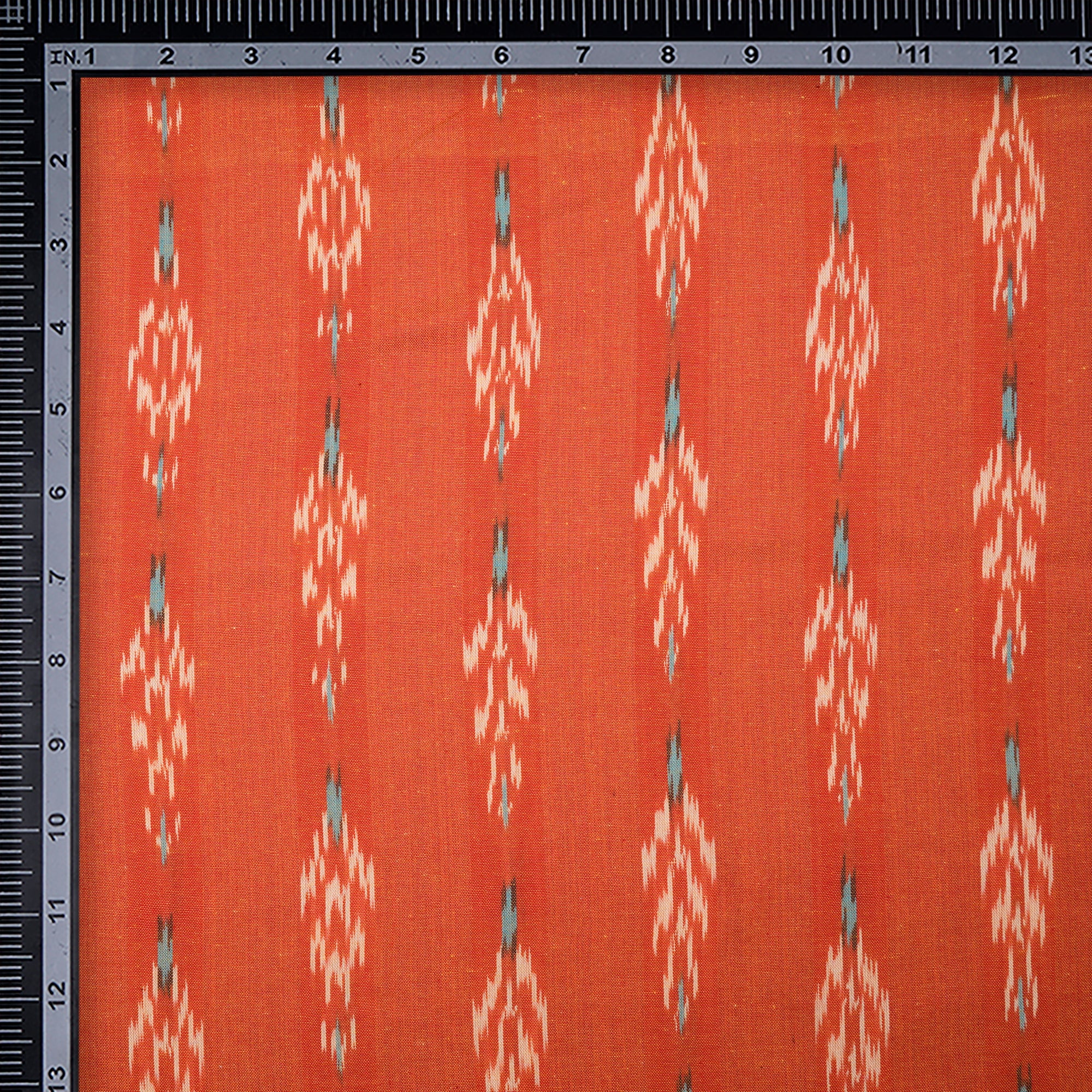 (Pre-Cut 2.10 Mtr) Orange Washed Woven Ikat Cotton Fabric
