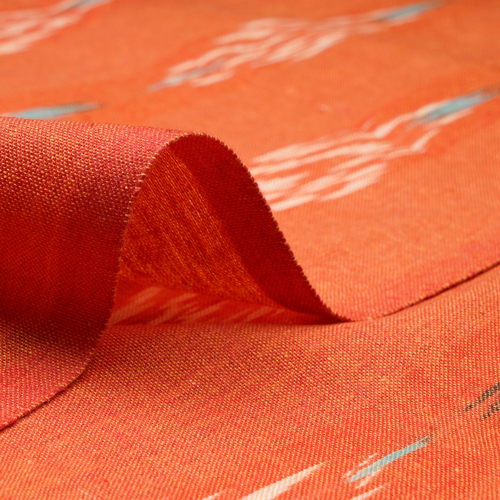 (Pre-Cut 2.10 Mtr) Orange Washed Woven Ikat Cotton Fabric