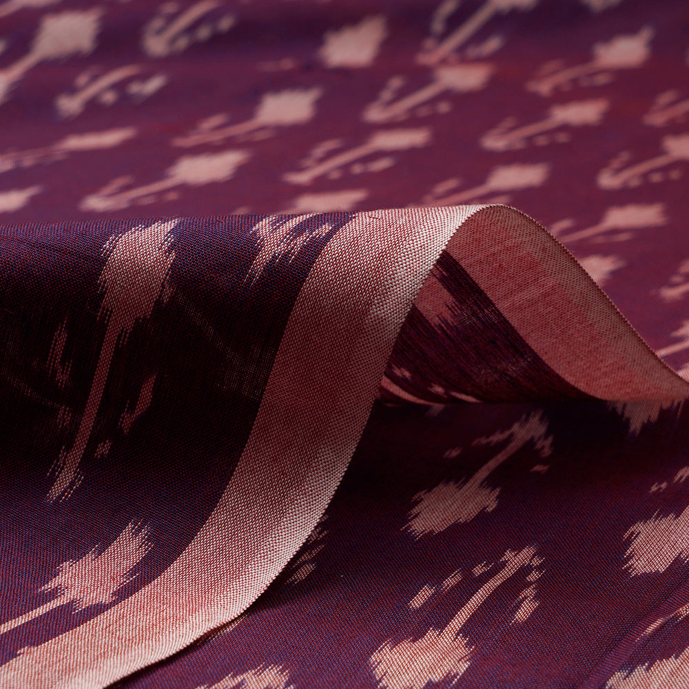 (Pre-Cut 0.50 Mtr) Purple Mercerized Washed Woven Ikat Cotton Fabric