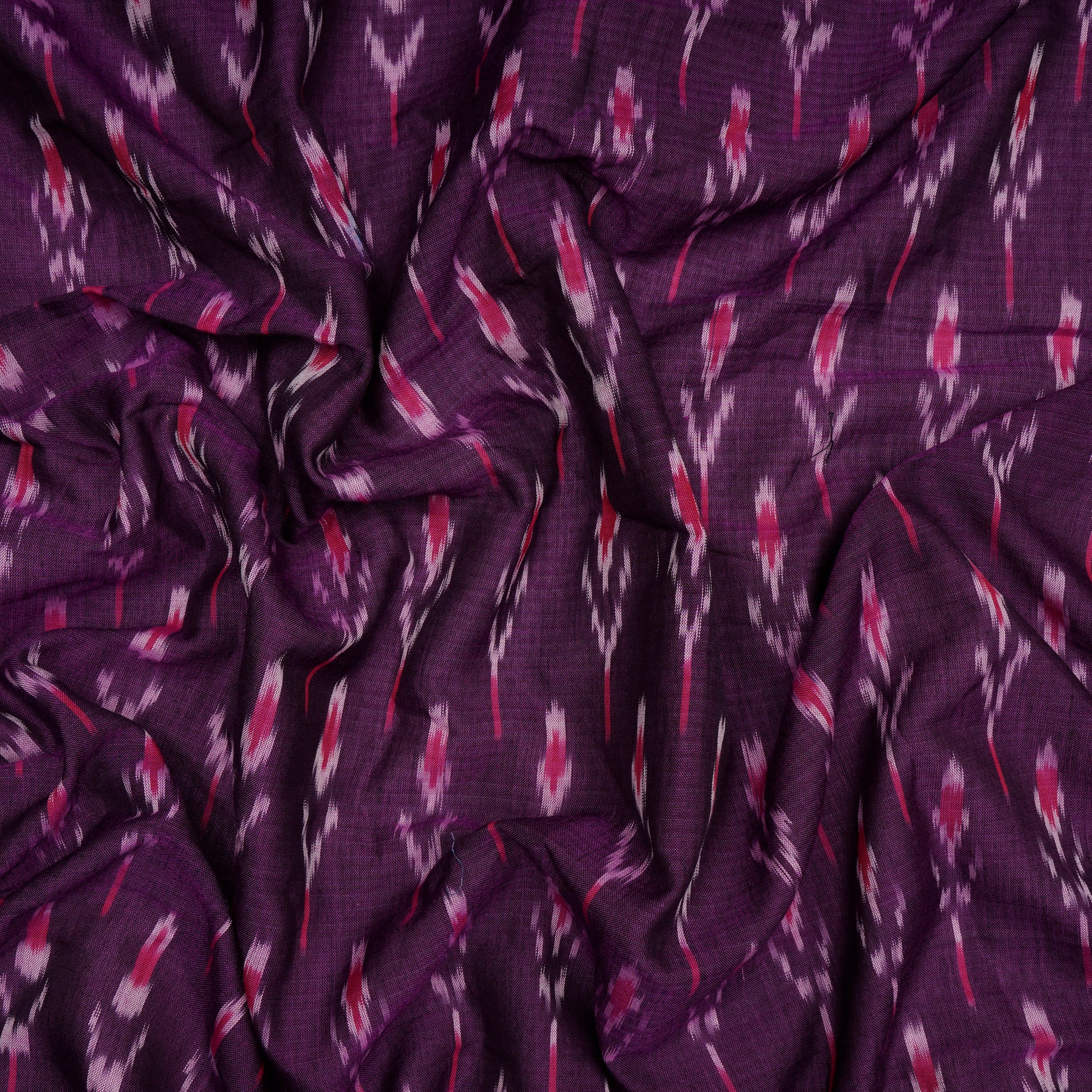 (Pre-Cut 0.95 Mtr)Purple Color Mercerized Washed Woven Ikat Cotton Fabric