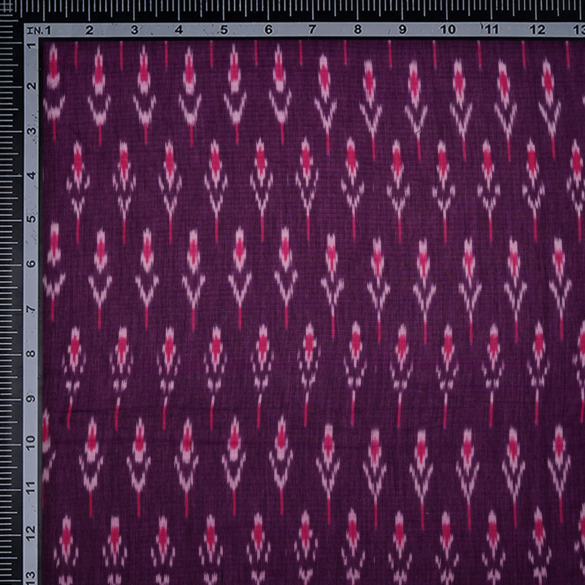 (Pre-Cut 0.95 Mtr)Purple Color Mercerized Washed Woven Ikat Cotton Fabric