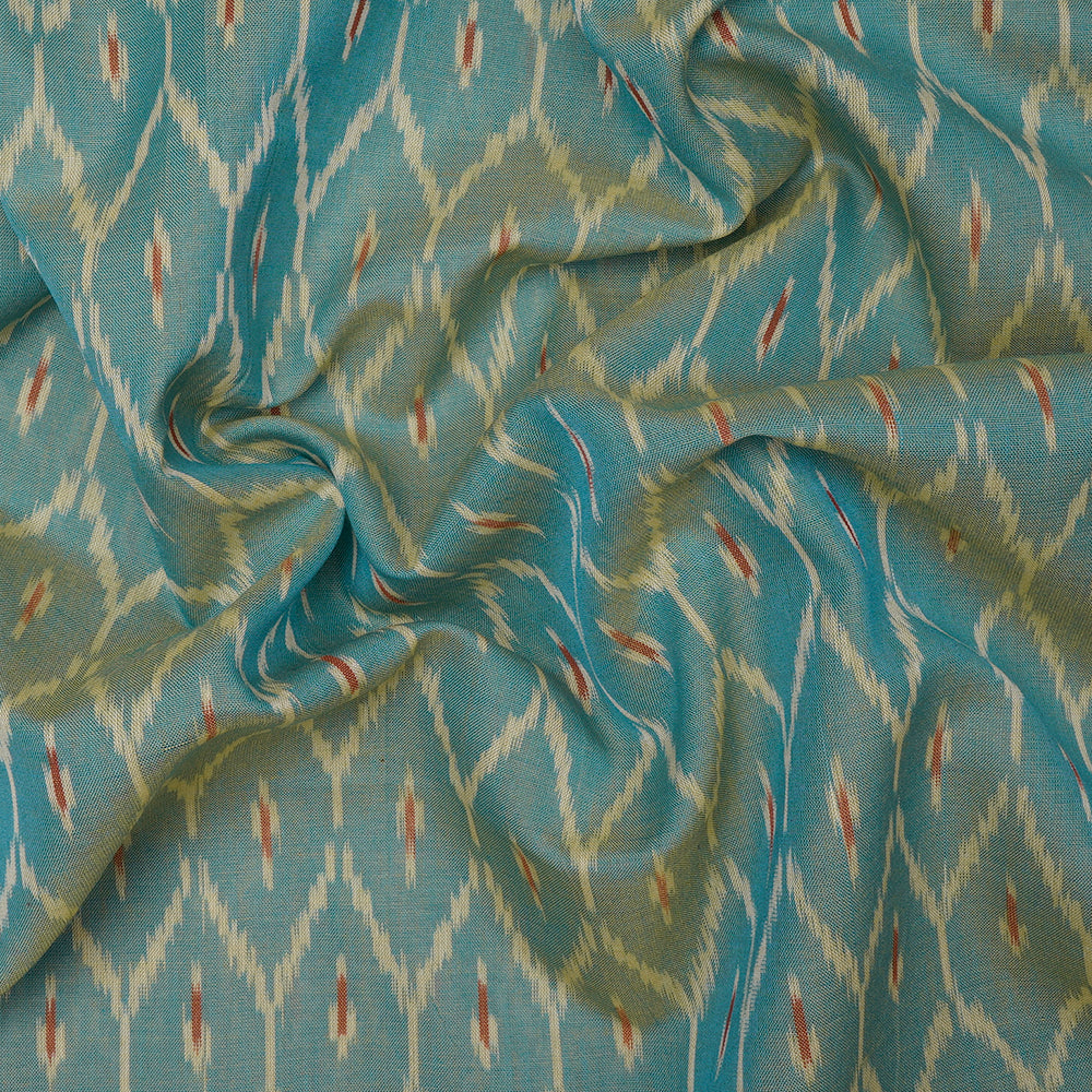 (Pre-Cut 1.80 Mtr)Mint Green Color Mercerized Washed Woven Ikat Cotton Fabric