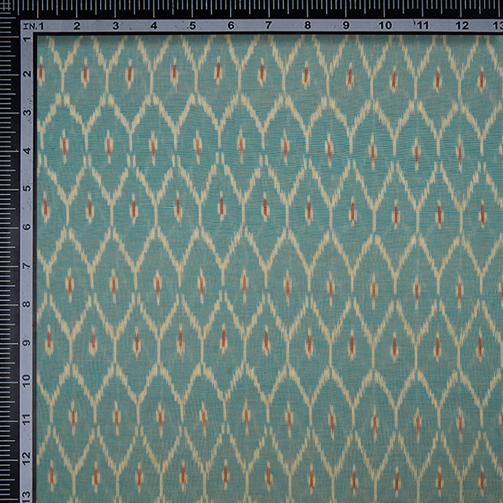 (Pre-Cut 1.80 Mtr)Mint Green Color Mercerized Washed Woven Ikat Cotton Fabric