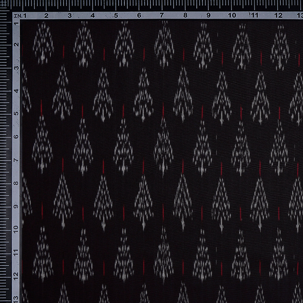 (Pre-Cut 2.40 Mtr)Black Color Washed Mercerized Woven Ikat Cotton Fabric