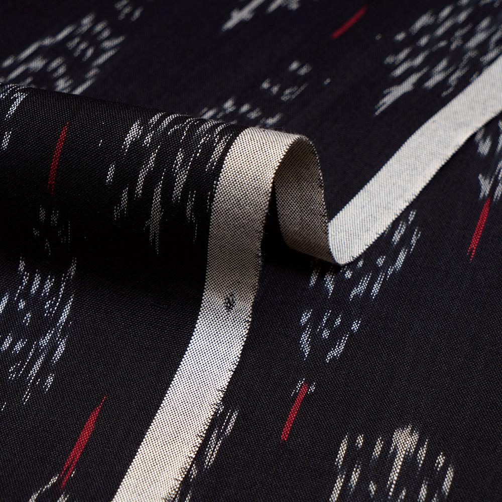 (Pre-Cut 2.40 Mtr)Black Color Washed Mercerized Woven Ikat Cotton Fabric