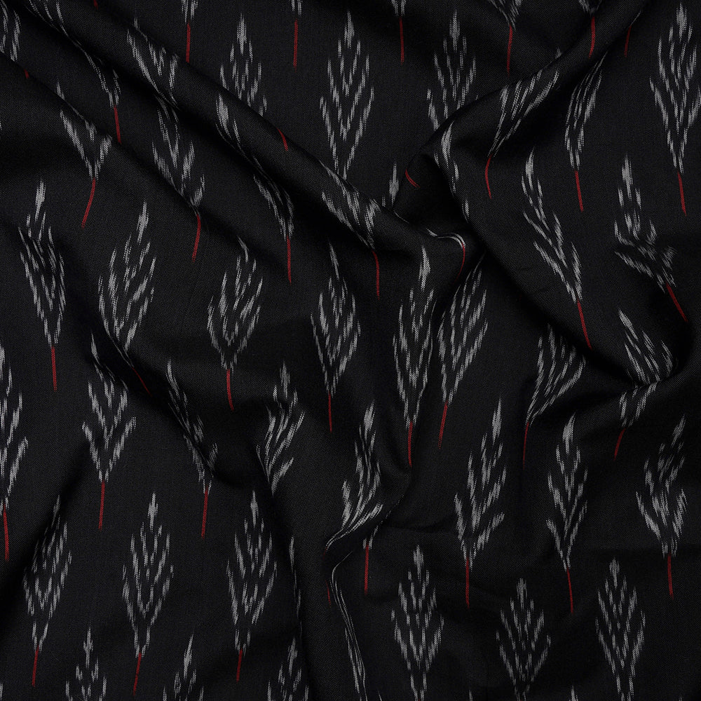 (Pre-Cut 3.85 Mtr)Black Mercerized Washed Woven Ikat Cotton Fabric