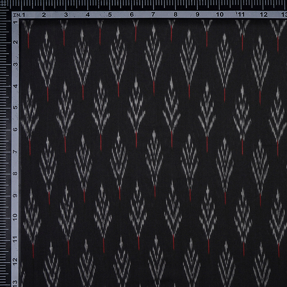 (Pre-Cut 3.85 Mtr)Black Mercerized Washed Woven Ikat Cotton Fabric