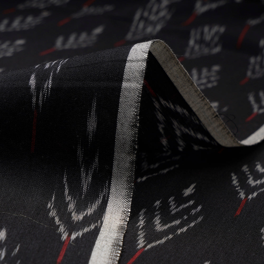 (Pre-Cut 3.85 Mtr)Black Mercerized Washed Woven Ikat Cotton Fabric