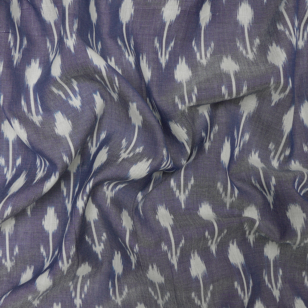 (Pre-Cut 4.00 Mtr)Blue Mercerized Washed Woven Ikat Cotton Fabric