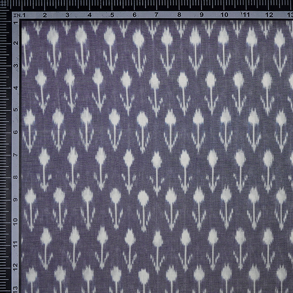 (Pre-Cut 4.00 Mtr)Blue Mercerized Washed Woven Ikat Cotton Fabric