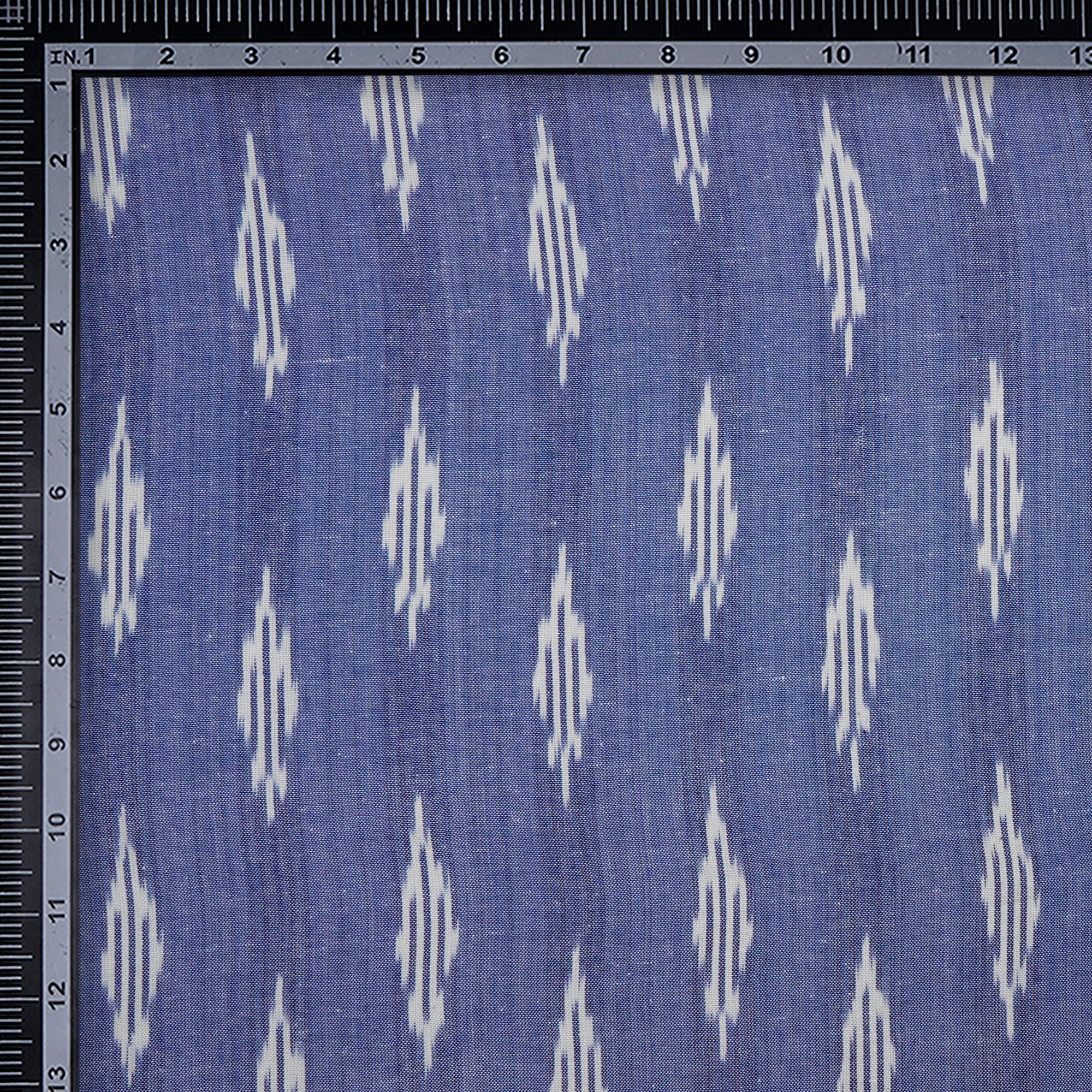 (Pre-Cut 1.00 Mtr)Blue White Washed Woven Ikat Cotton Fabric