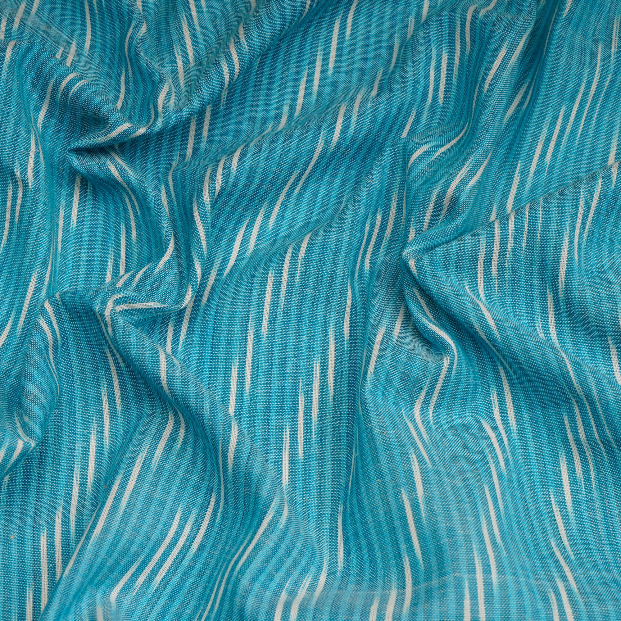 (Pre-Cut 0.60 Mtr)Light Blue Color Washed Woven Ikat Cotton Fabric