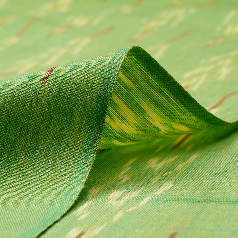 (Pre-Cut 1.00 Mtr)Parrot Green Color Washed Woven Ikat Cotton Fabric