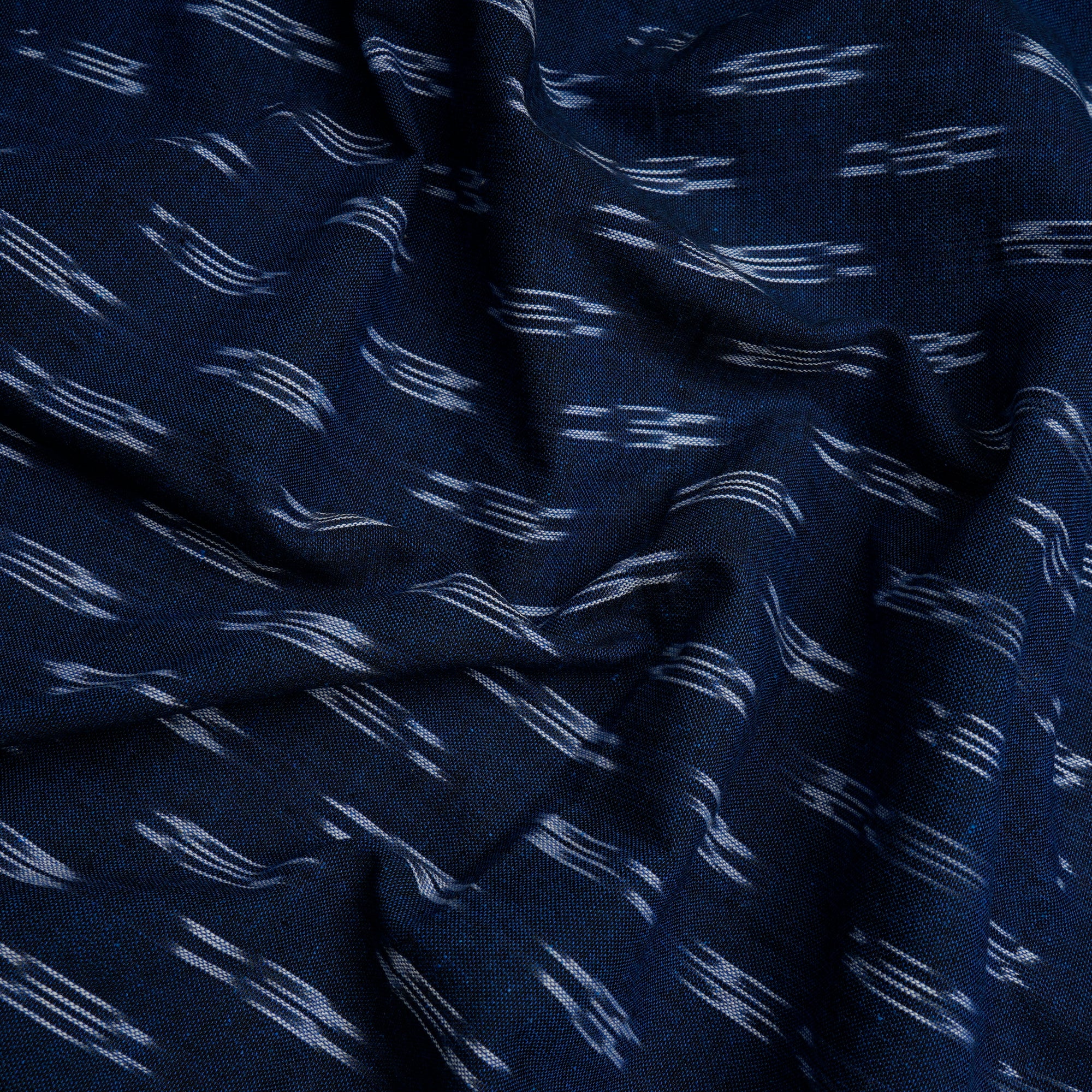 (Pre-Cut 1.05 Mtr)Navy Blue Washed Woven Ikat Cotton Fabric