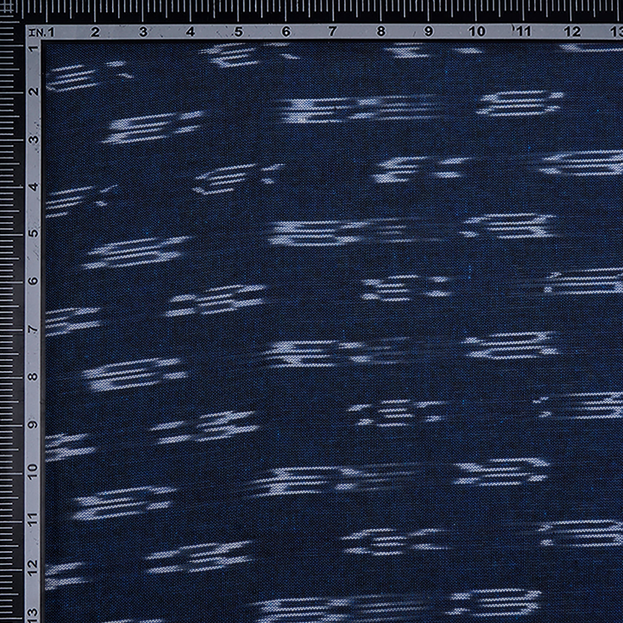 (Pre-Cut 1.05 Mtr)Navy Blue Washed Woven Ikat Cotton Fabric