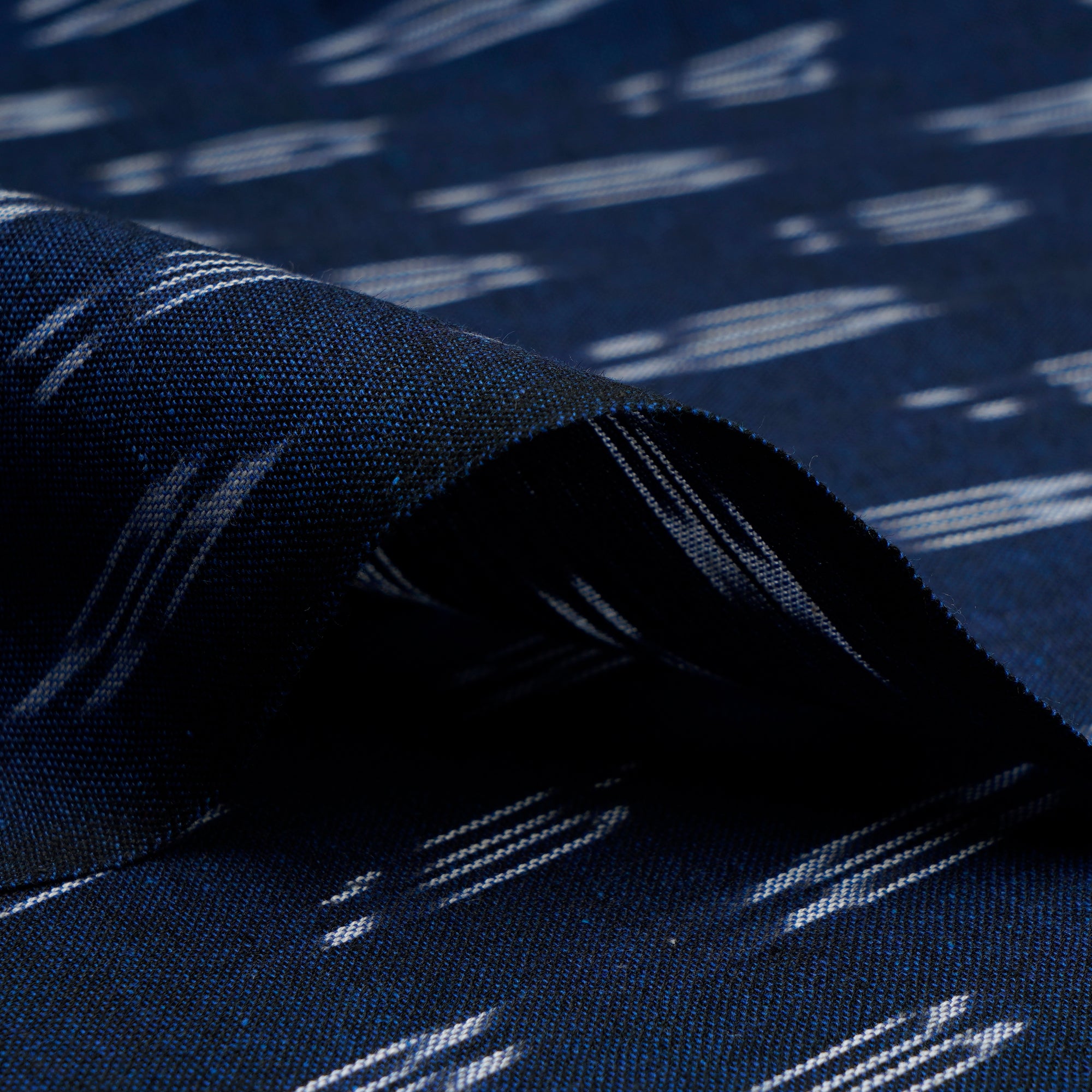 (Pre-Cut 1.05 Mtr)Navy Blue Washed Woven Ikat Cotton Fabric