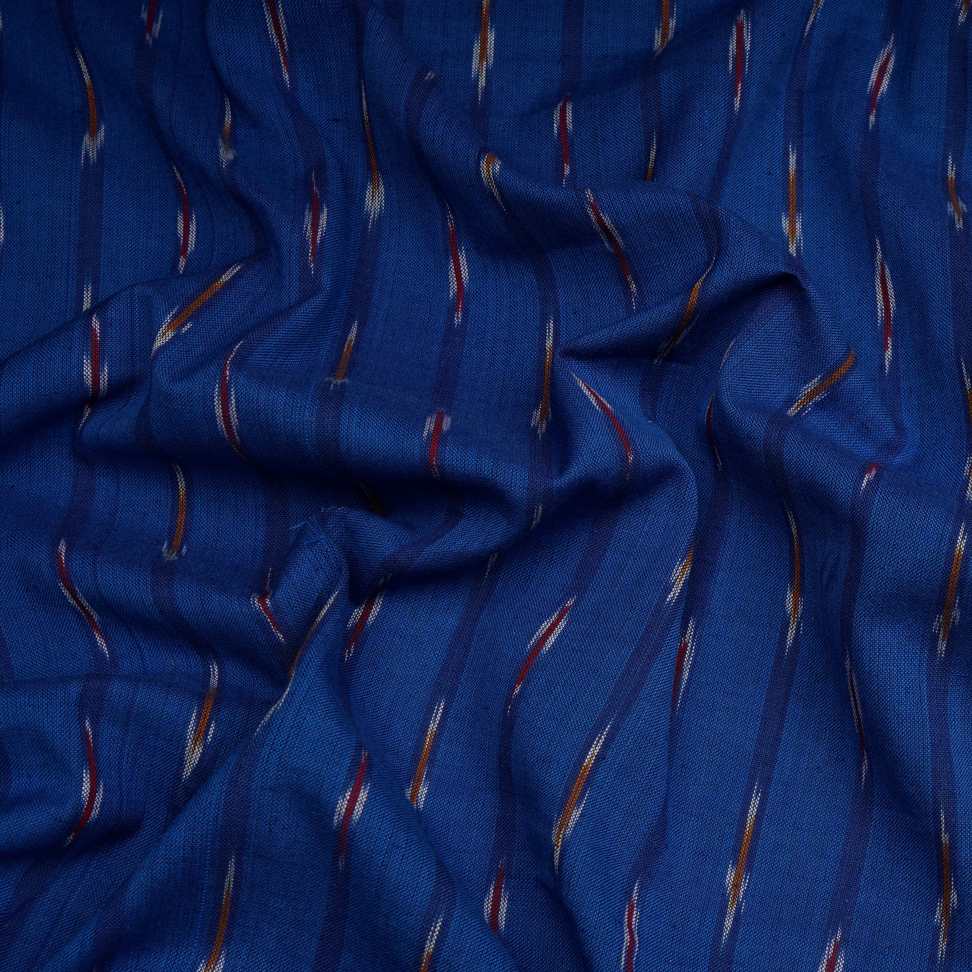 (Pre-Cut 1.30 Mtr)Lapis Blue Washed Woven Ikat Cotton Fabric